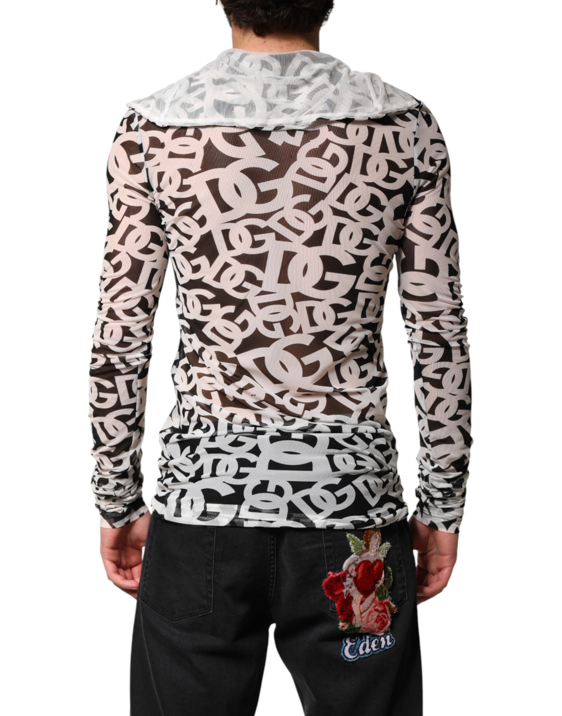 Dolce & Gabbana White DG Logo Long Sleeves Turtleneck Top | Regal Royce