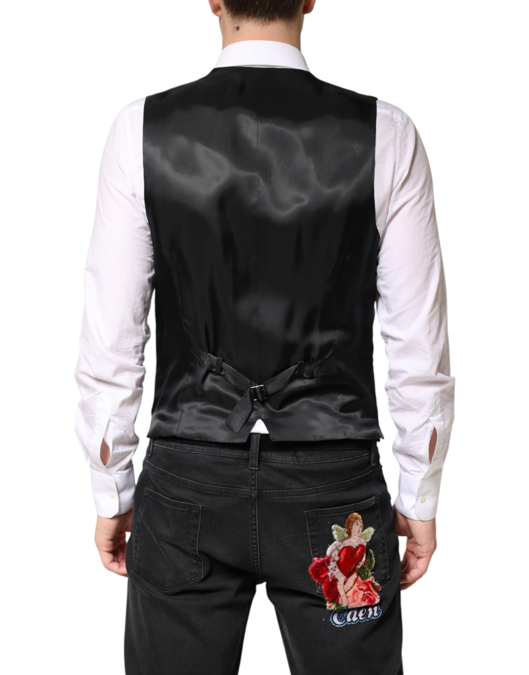 Dolce & Gabbana Black Stripes Wool Dress Men Waistcoat Vest | Regal Royce