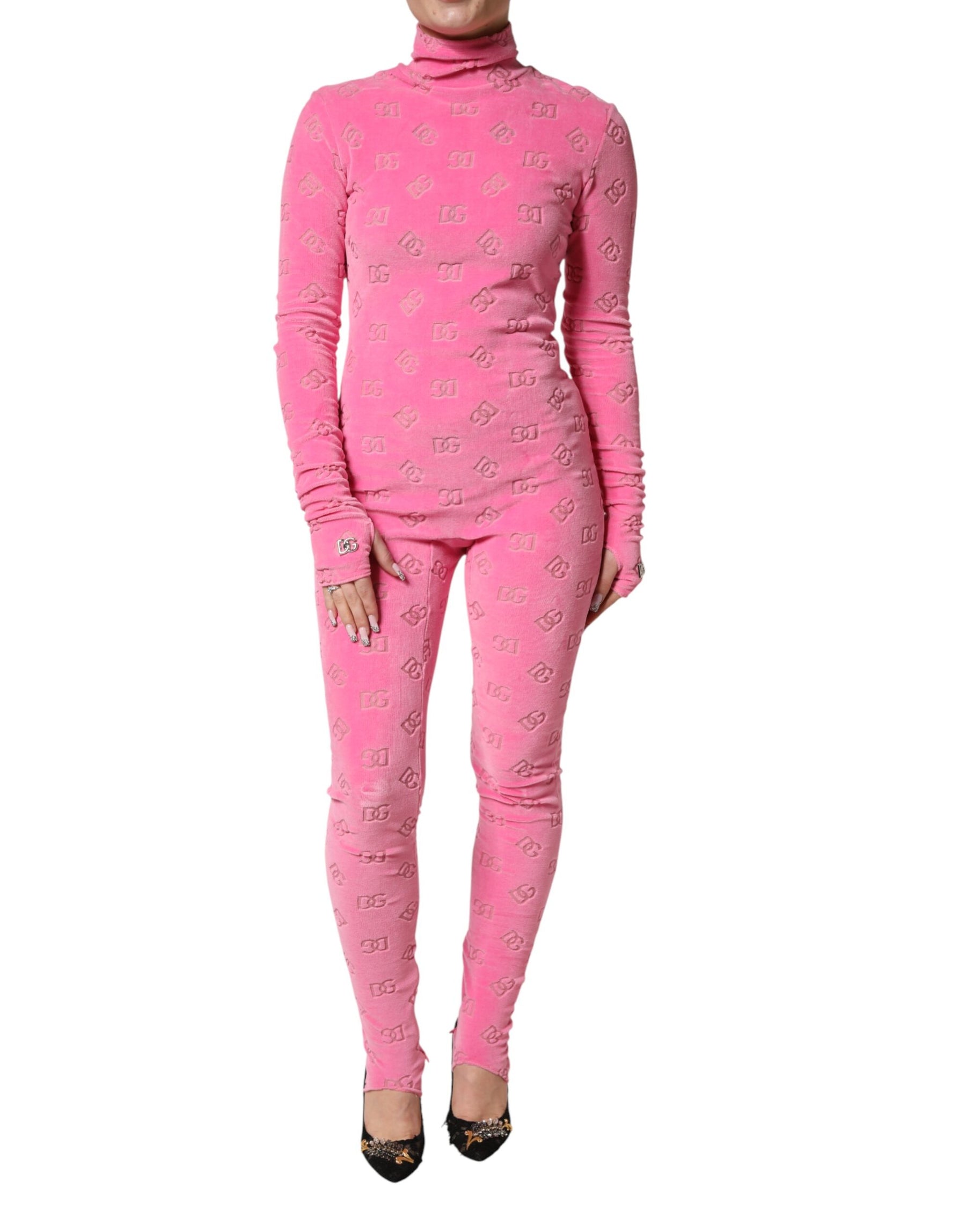 Dolce & Gabbana Pink Logo Monogram Long Sleeve Jumpsuit  Dress | Regal Royce