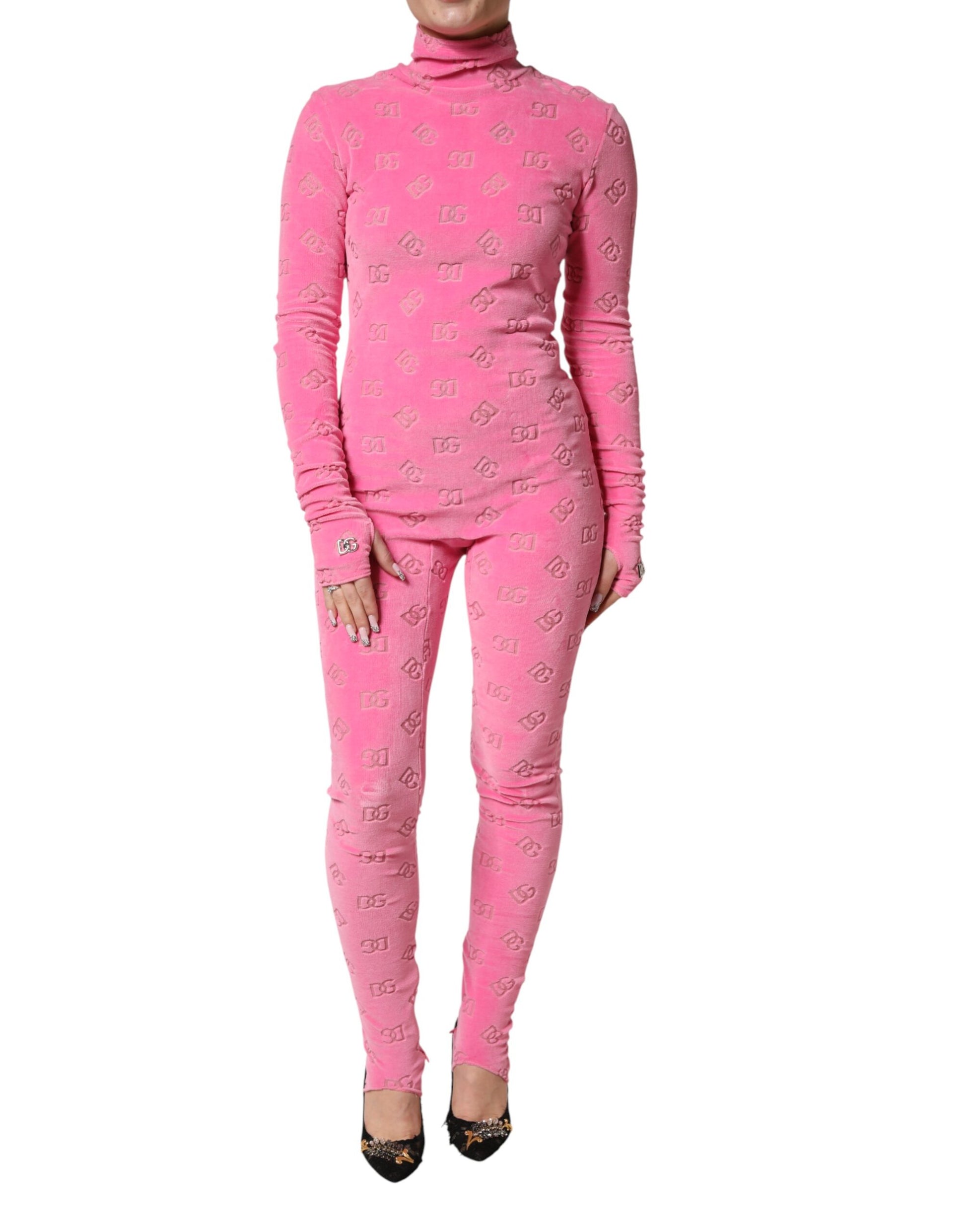Dolce & Gabbana Pink Logo Monogram Long Sleeve Jumpsuit  Dress | Regal Royce