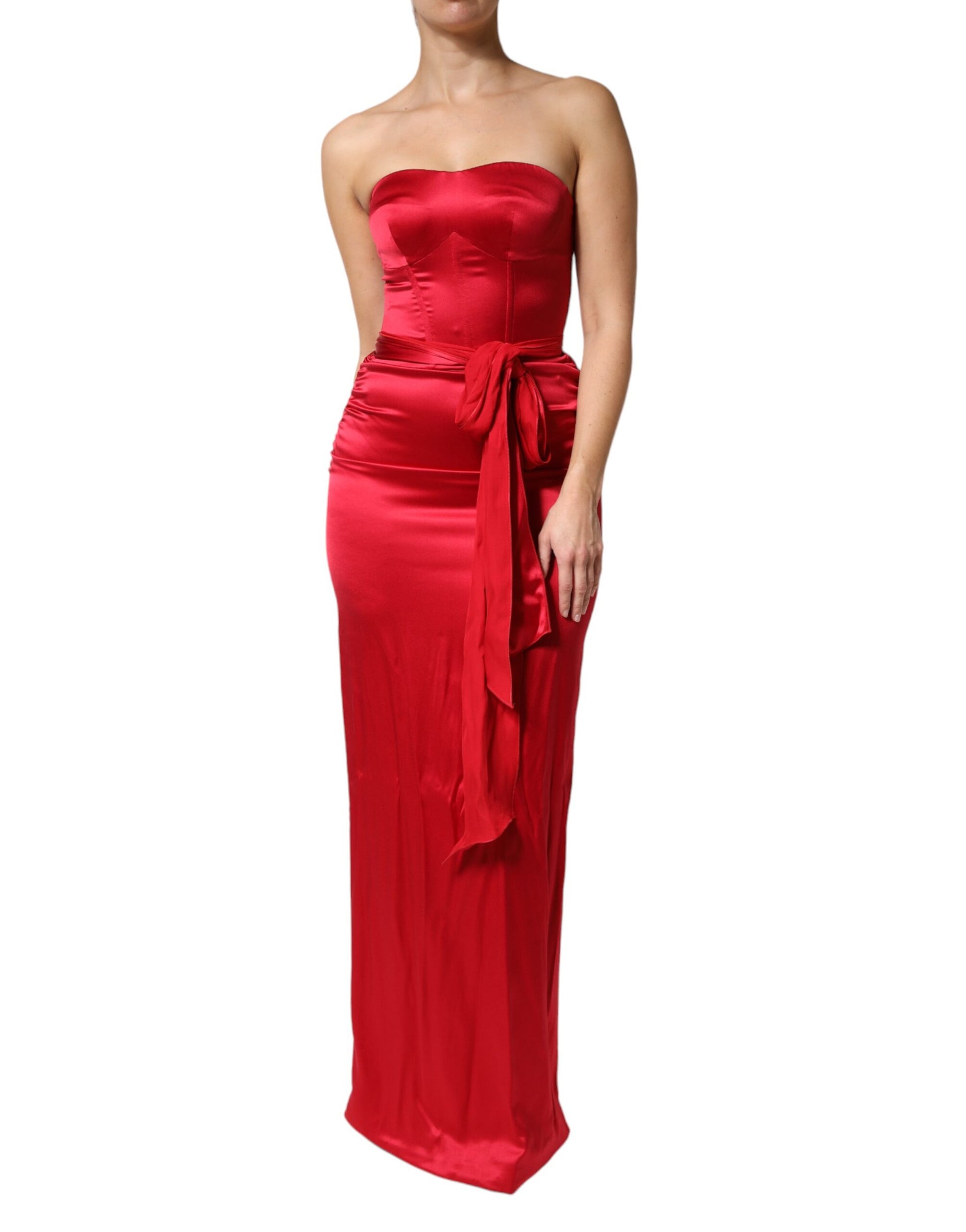 Dolce & Gabbana Red Silk Strapless Sheath Long Gown Dress | Regal Royce
