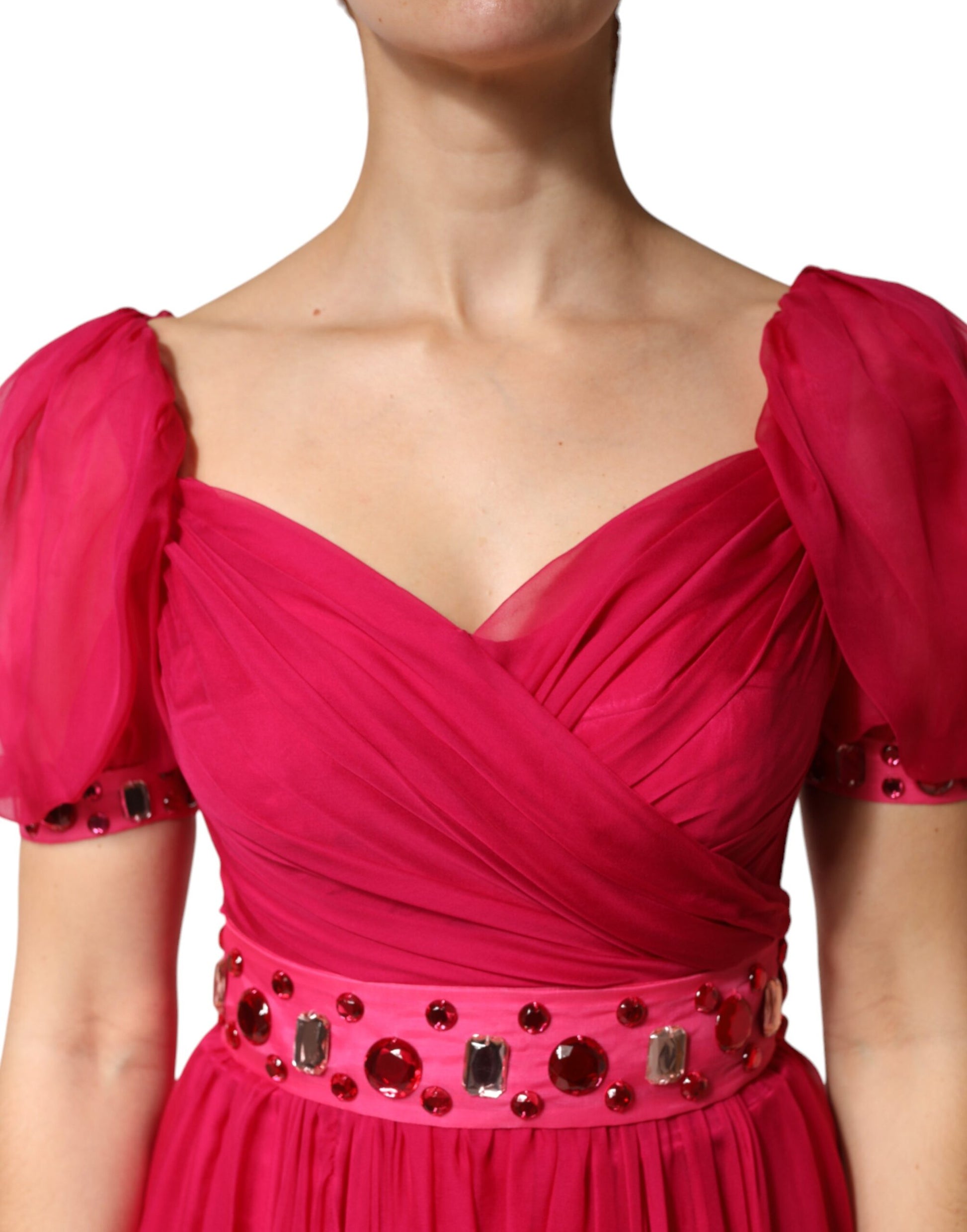 Dolce & Gabbana Pink Silk Embellished A-line Midi Dress | Regal Royce