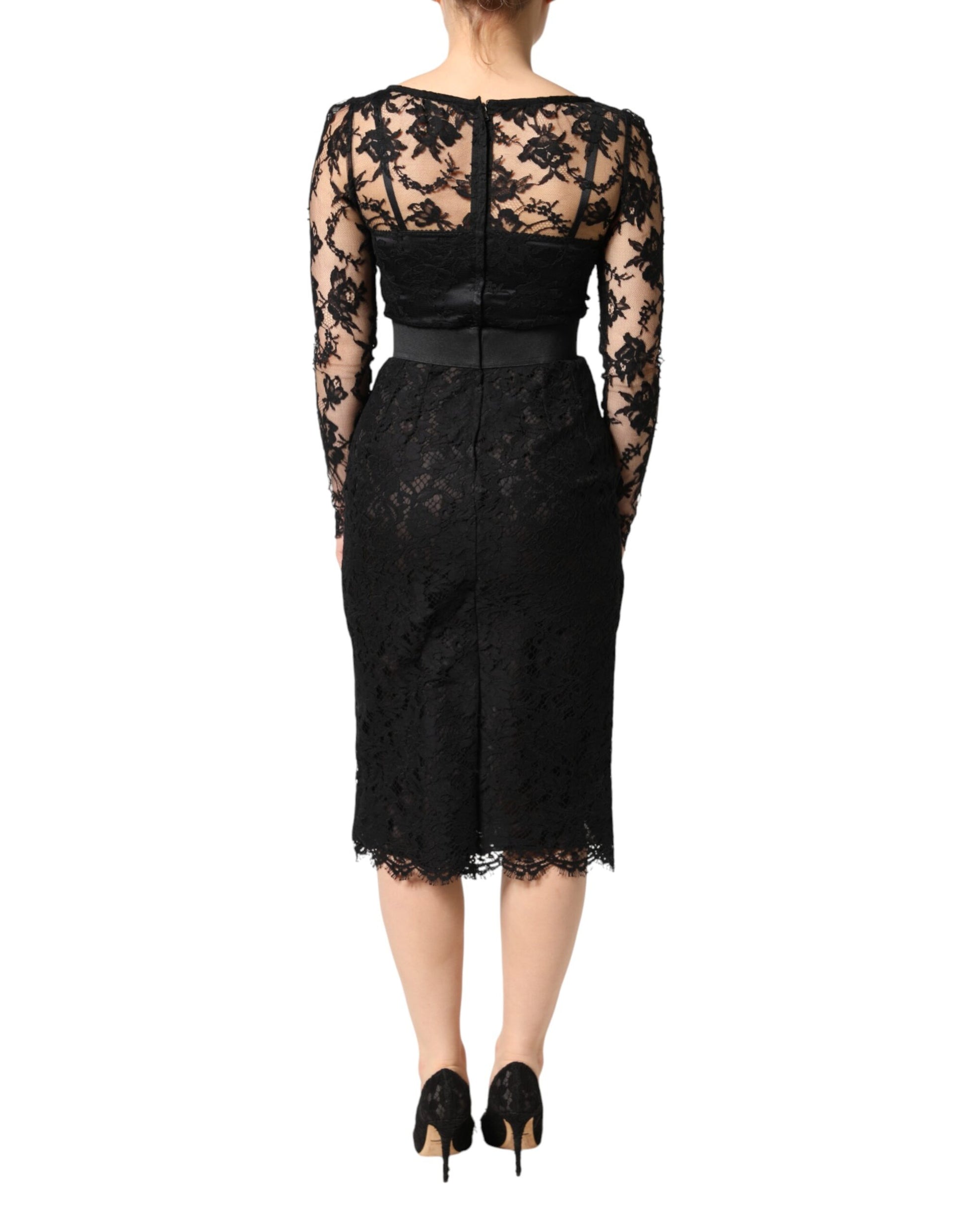 Dolce & Gabbana Black Lace Trim Cotton Sheath Midi Dress | Regal Royce