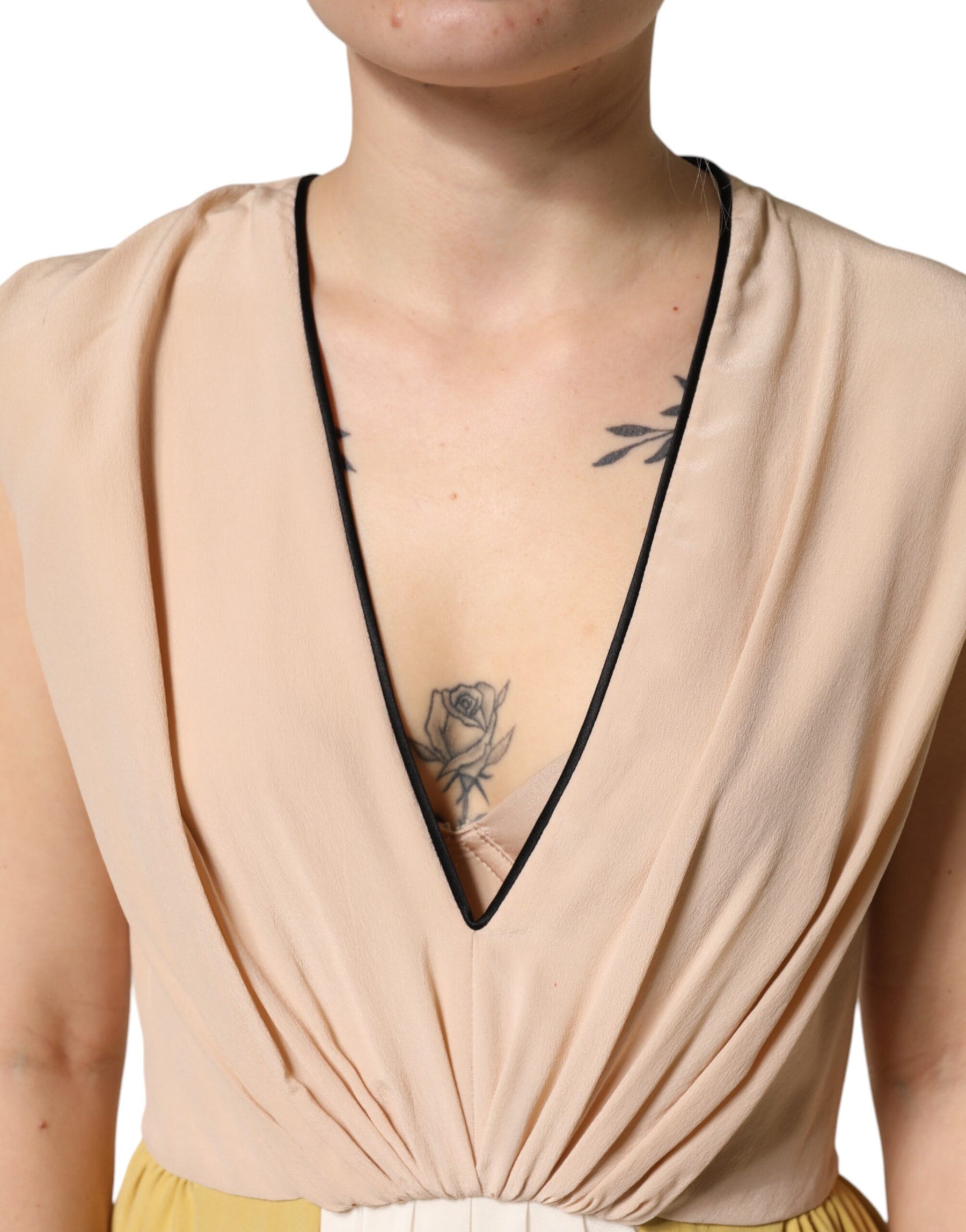 FILOS Multicolor Silk Deep V-neck Sleeveless Knee Length Dress | Regal Royce