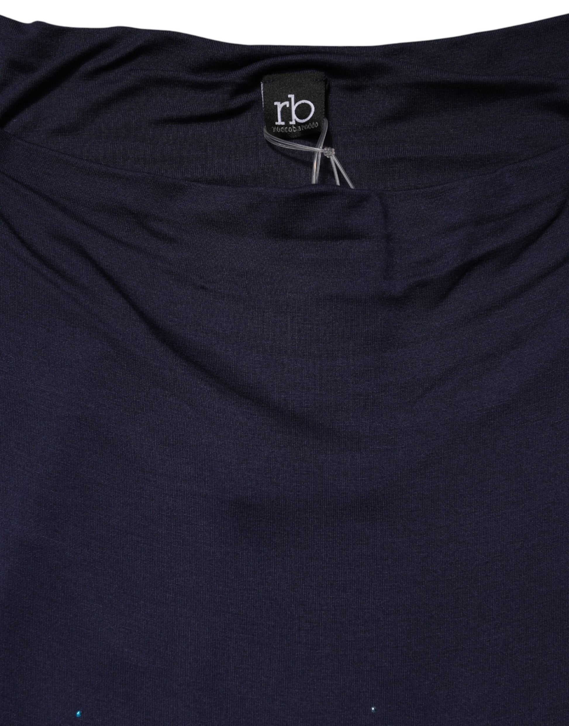 Roccobarocco Blue Viscose Embellished Off Shoulder Mini Dress | Regal Royce