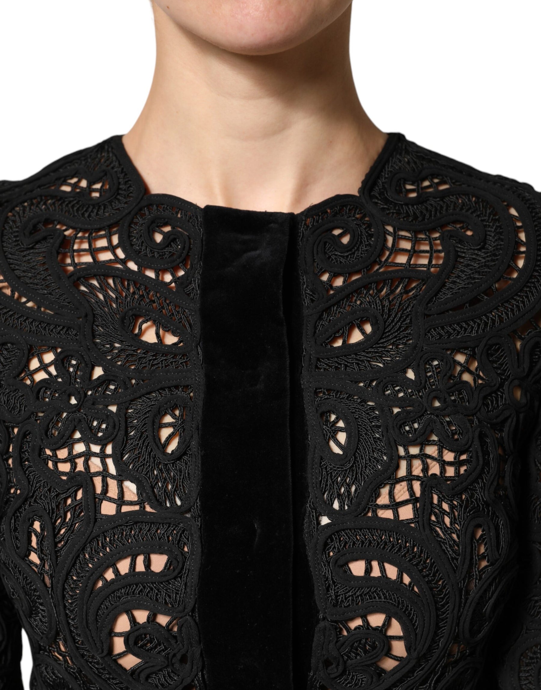 Dolce & Gabbana Black Floral Lace Cropped Coat  Jacket | Regal Royce