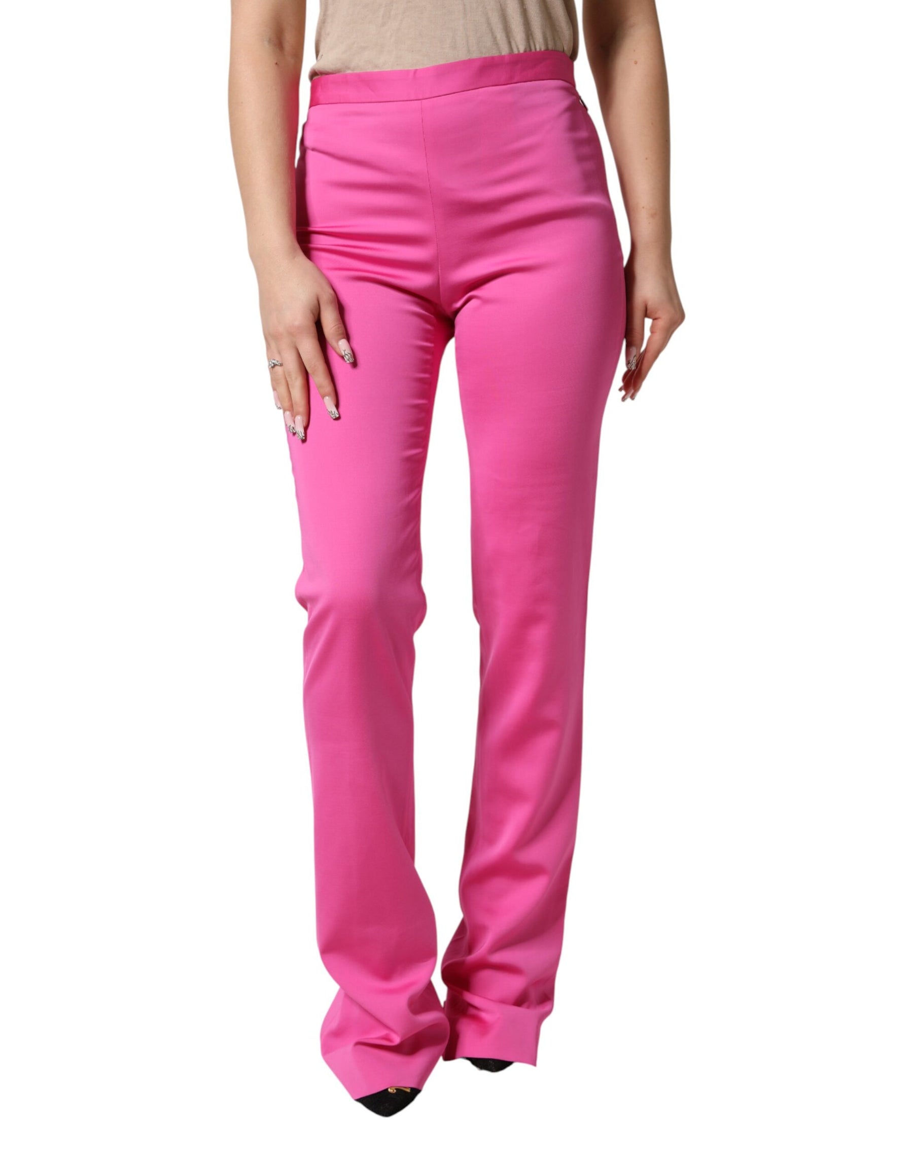 Versace Pink Viscose High Waist Straight Casual Trouser Pants | Regal Royce