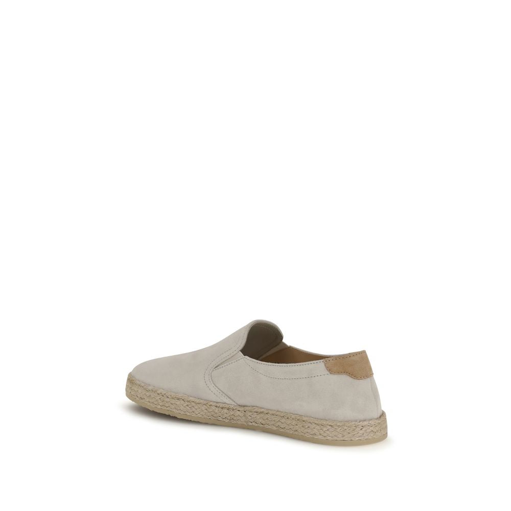 Brunello Cucinelli Gray Calf Leather Bos Taurus Low Top Sneakers