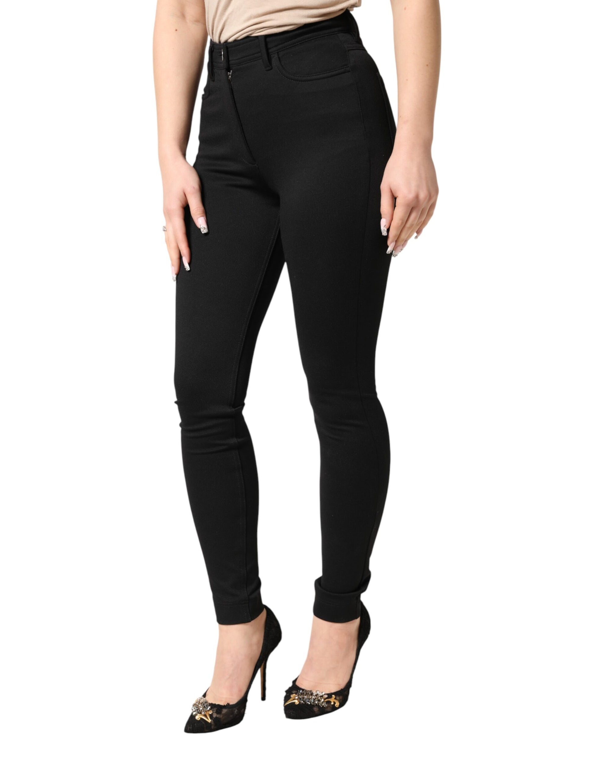 Dolce & Gabbana Black Nylon Stretch Skinny High Waist Pants | Regal Royce