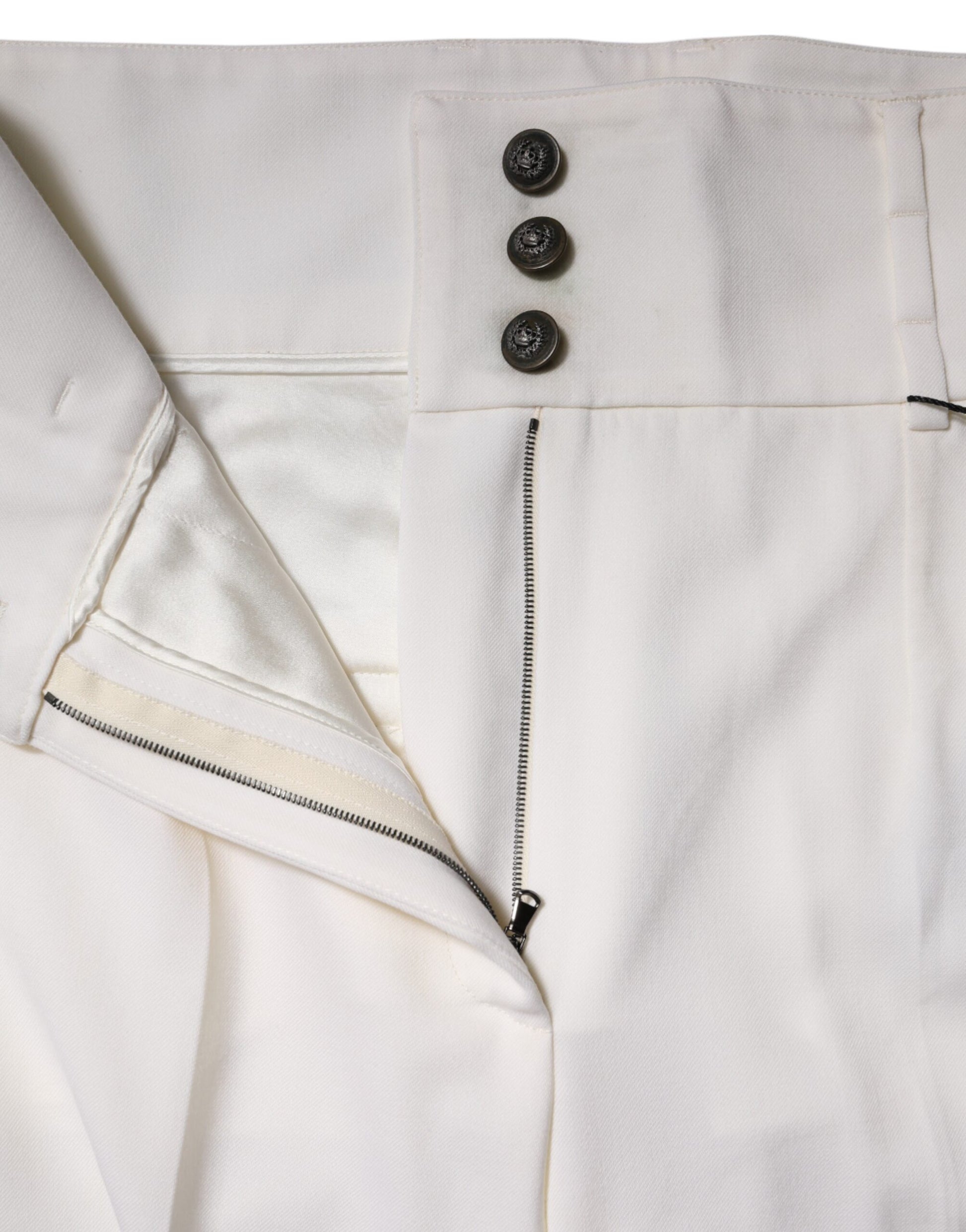 Dolce & Gabbana White Wool High Waist Tapered Trouser Pants | Regal Royce