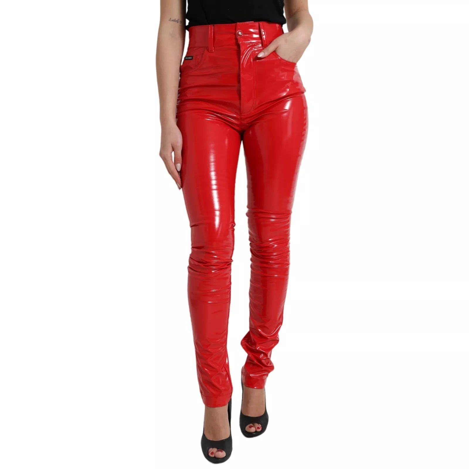 Dolce & Gabbana Shiny Red High Waist Skinny Trouser Pants | Regal Royce