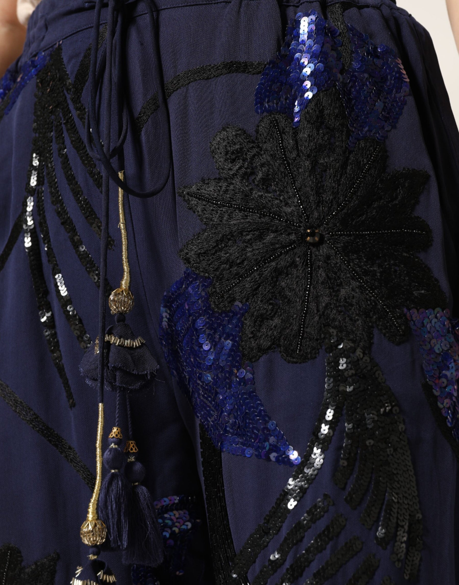 Christian Pellizzari Blue Sequined Tapered Trouser Pants | Regal Royce