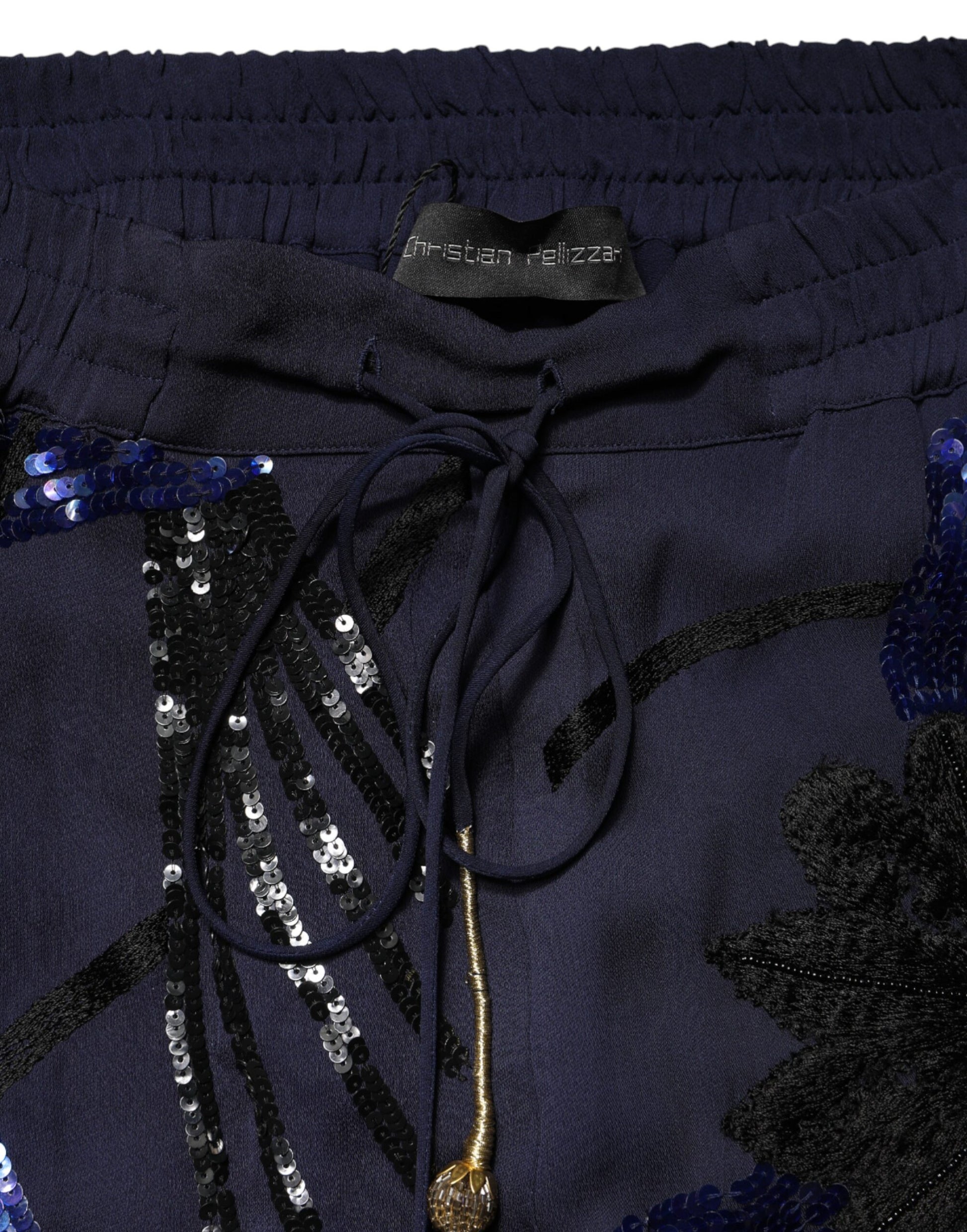 Christian Pellizzari Blue Sequined Tapered Trouser Pants | Regal Royce