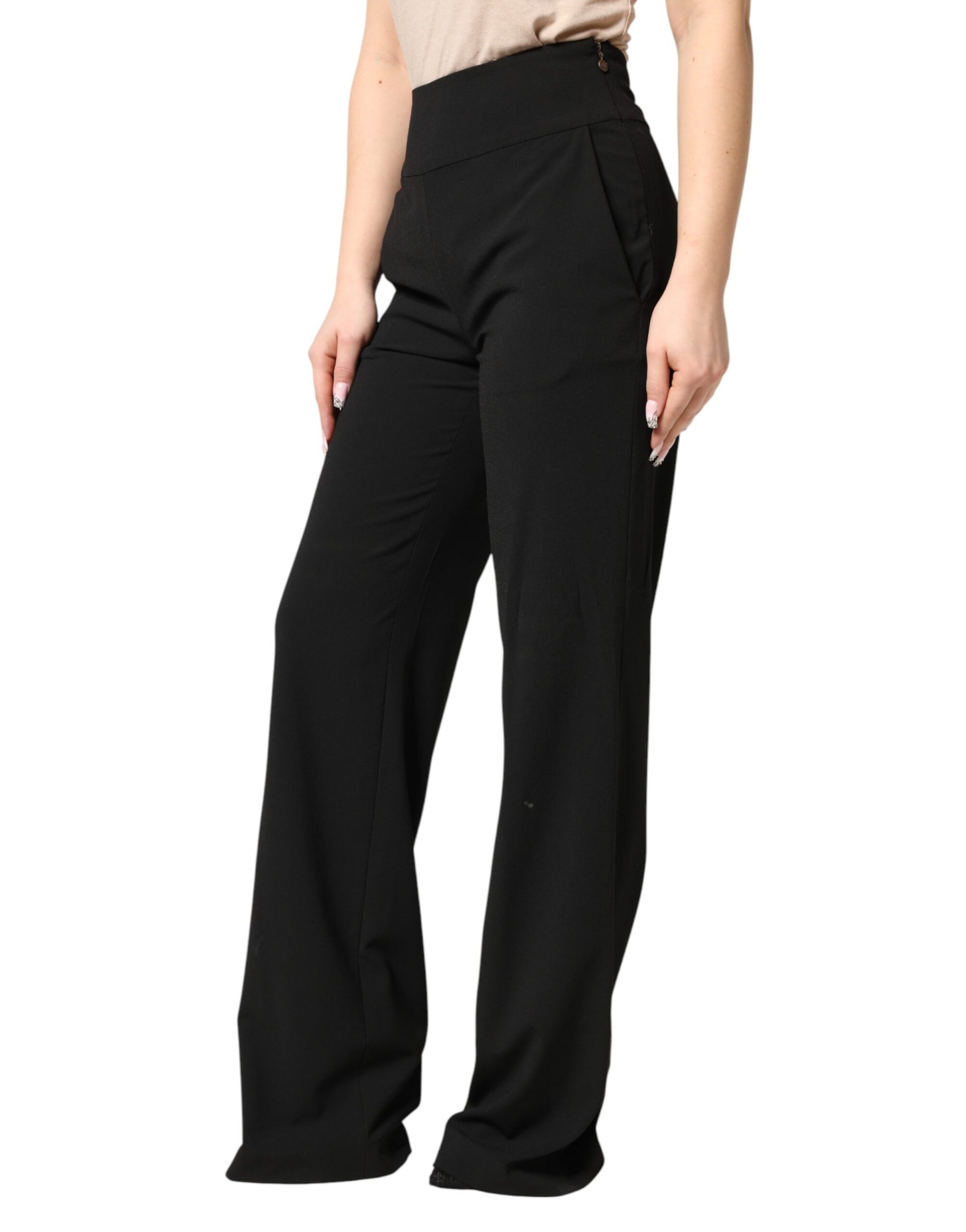Just Cavalli Black High Waist Straight Trouser Formal Pants | Regal Royce