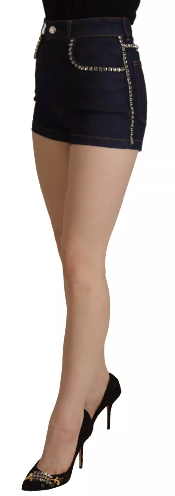 Dolce & Gabbana Blue Denim Stretch Crystal Hot Pants Shorts | Regal Royce