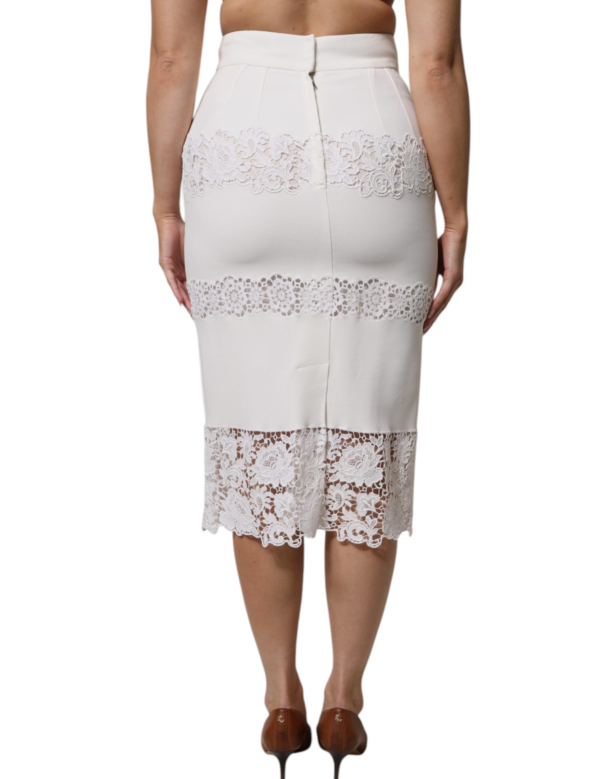 Dolce & Gabbana White Floral Lace High Waist Pencil Cut  Skirt | Regal Royce