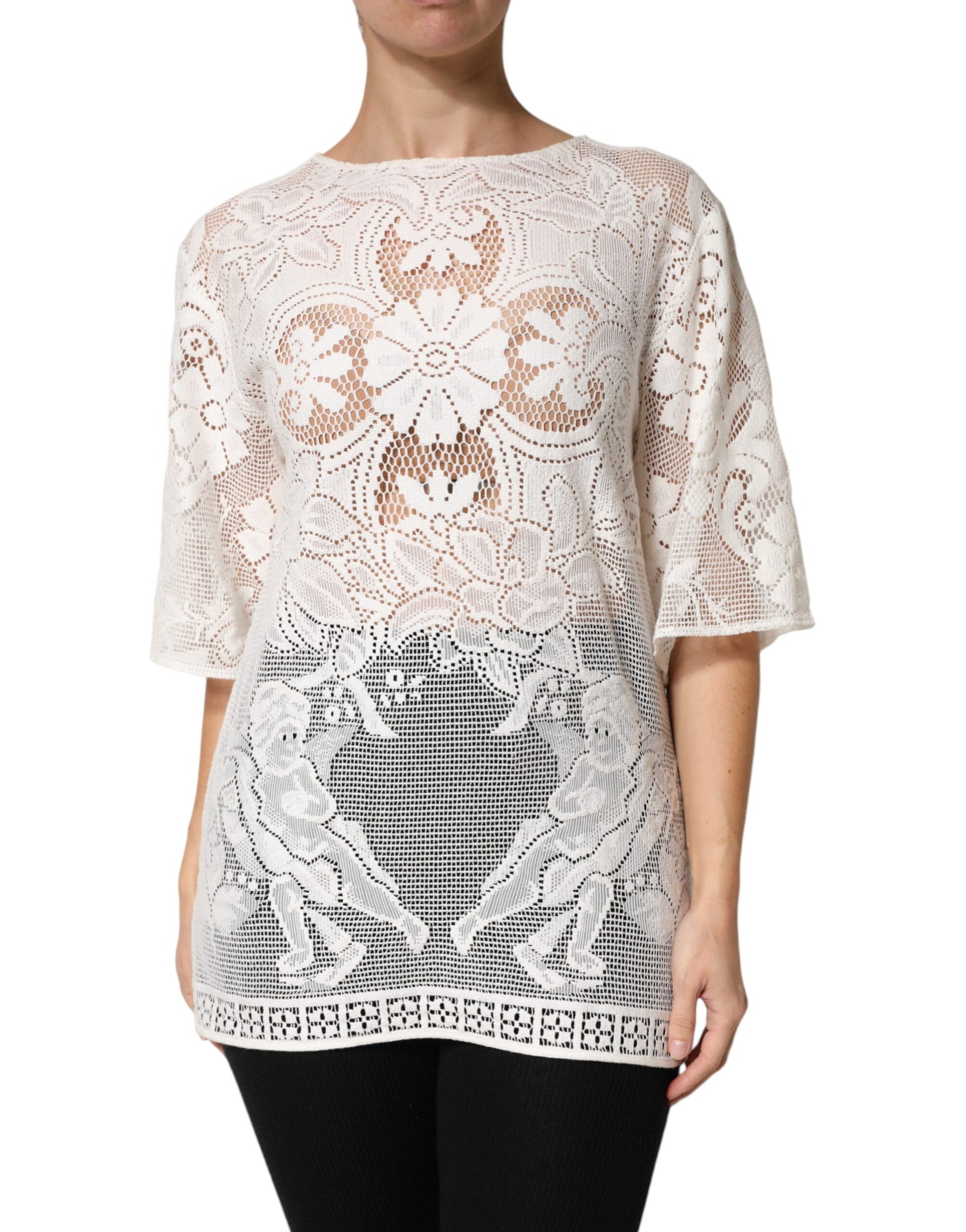Dolce & Gabbana White Embroidery Lace Cotton Blouse Top | Regal Royce
