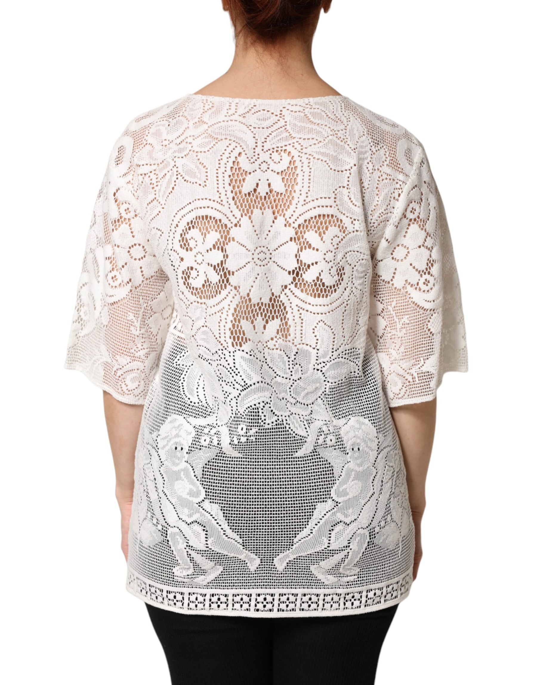 Dolce & Gabbana White Embroidery Lace Cotton Blouse Top | Regal Royce