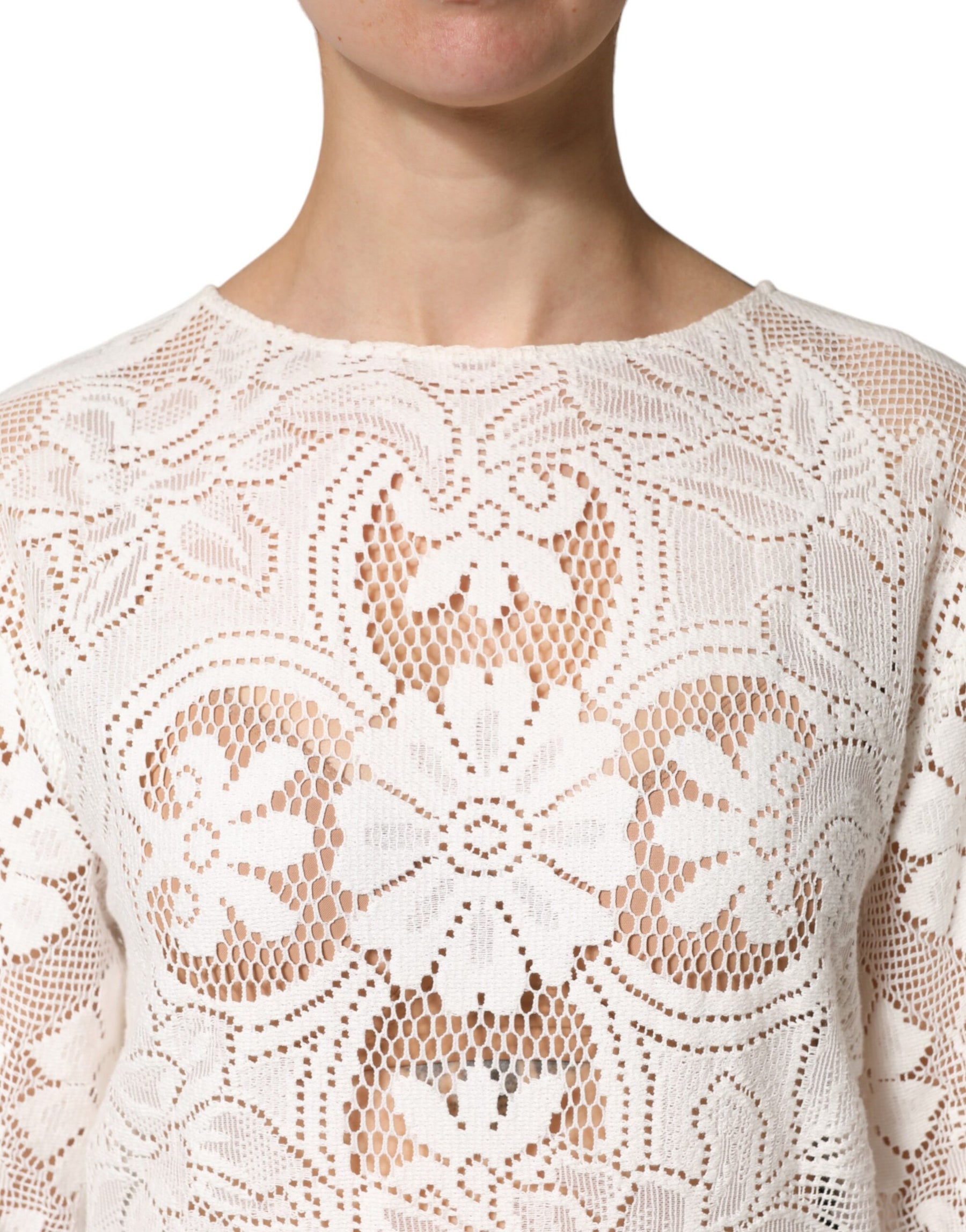 Dolce & Gabbana White Embroidery Lace Cotton Blouse Top | Regal Royce