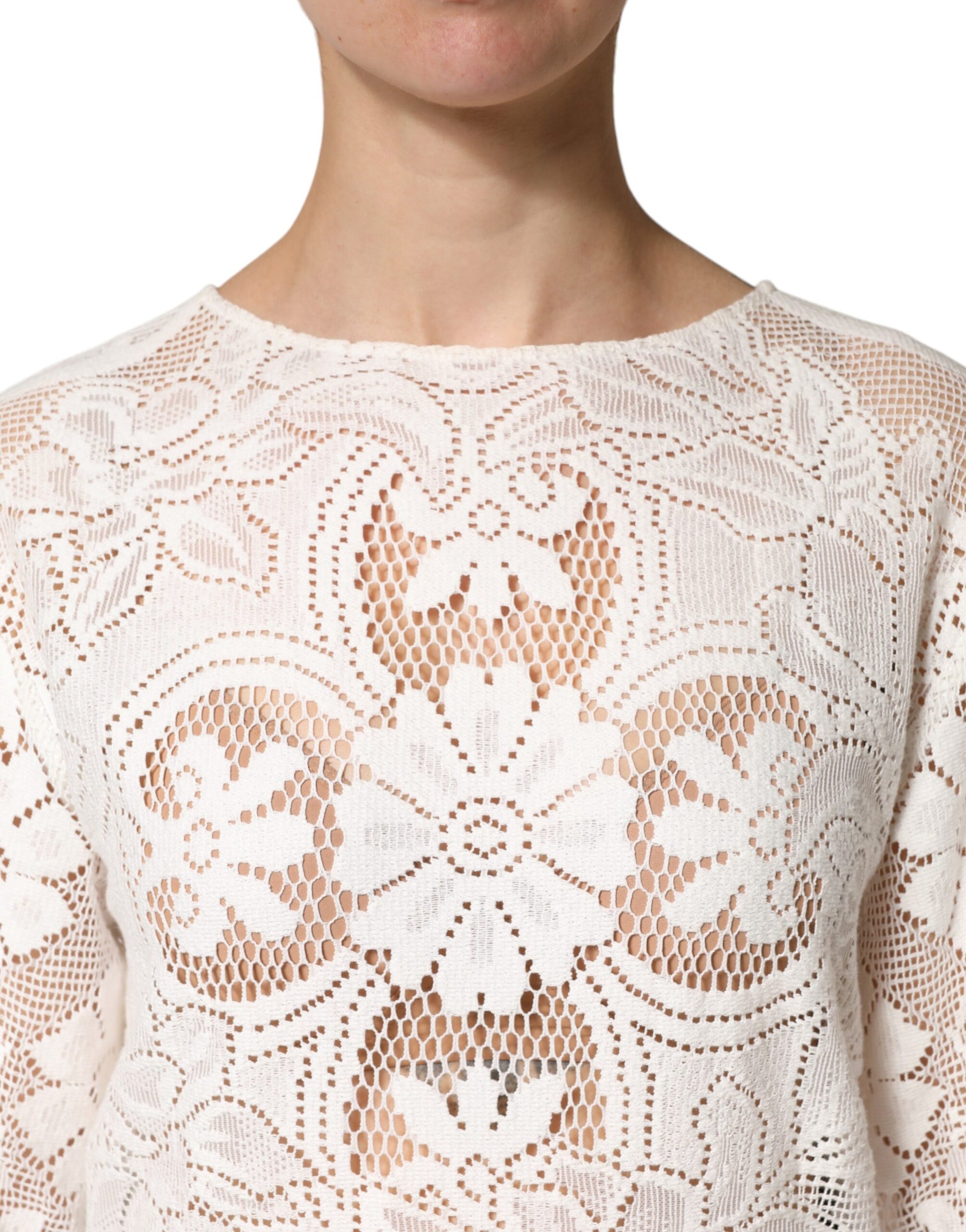 Dolce & Gabbana White Embroidery Lace Cotton Blouse Top | Regal Royce