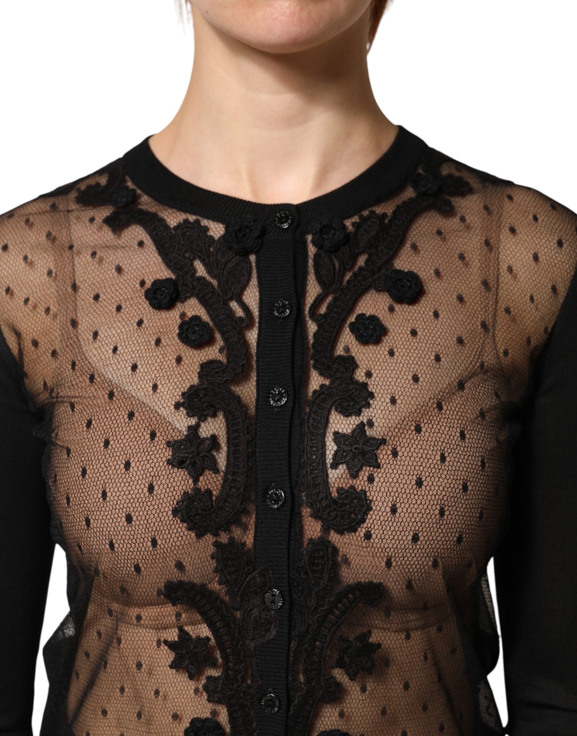 Dolce & Gabbana Black Sheer Button Down Cardigan Sweater | Regal Royce