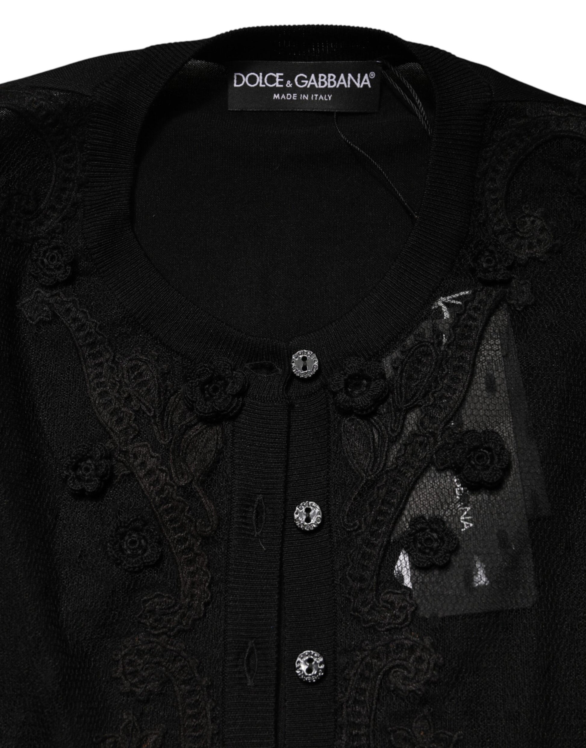 Dolce & Gabbana Black Sheer Button Down Cardigan Sweater | Regal Royce