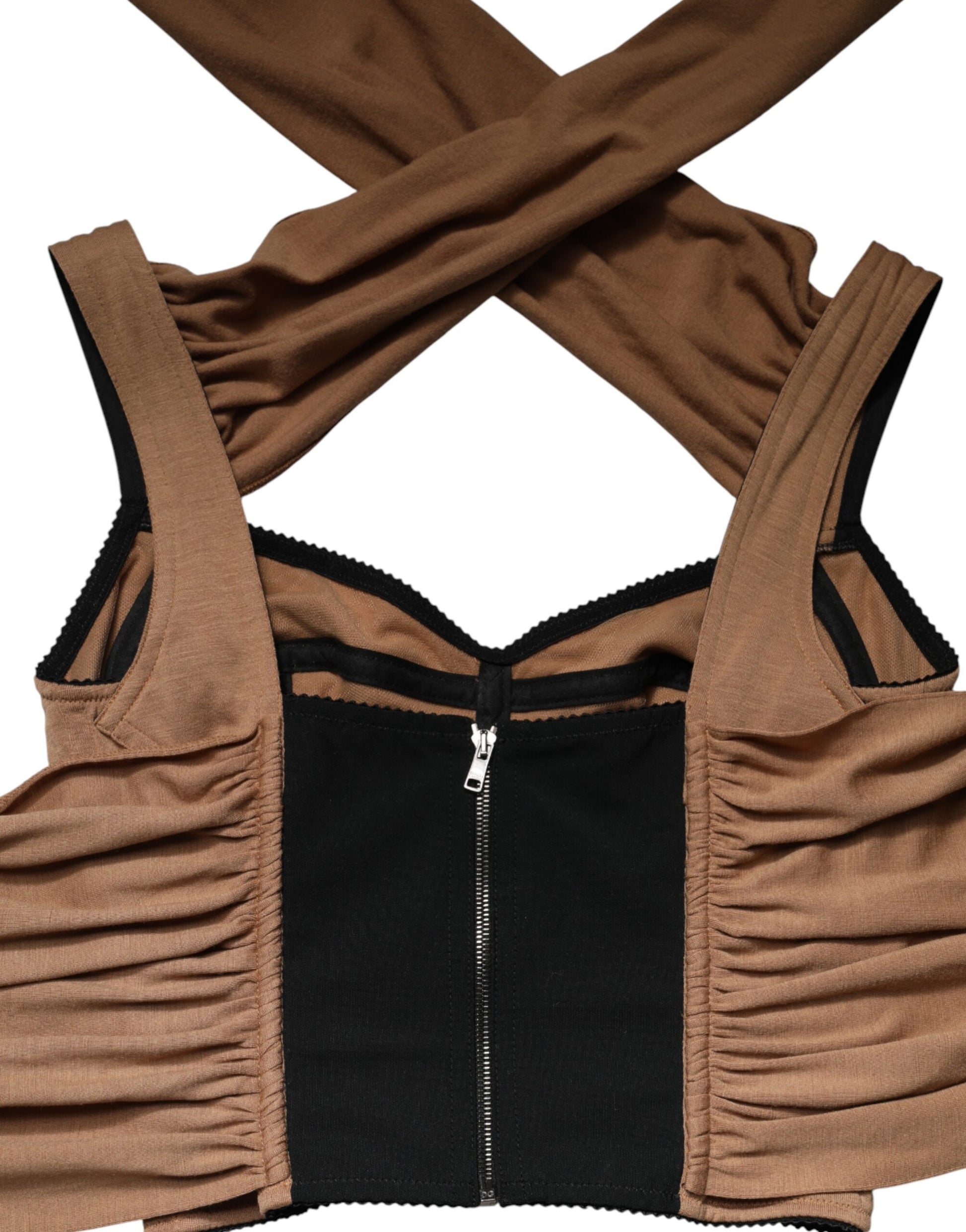 Dolce & Gabbana Brown Virgin Wool Sleeveless Scarf Tank Top | Regal Royce
