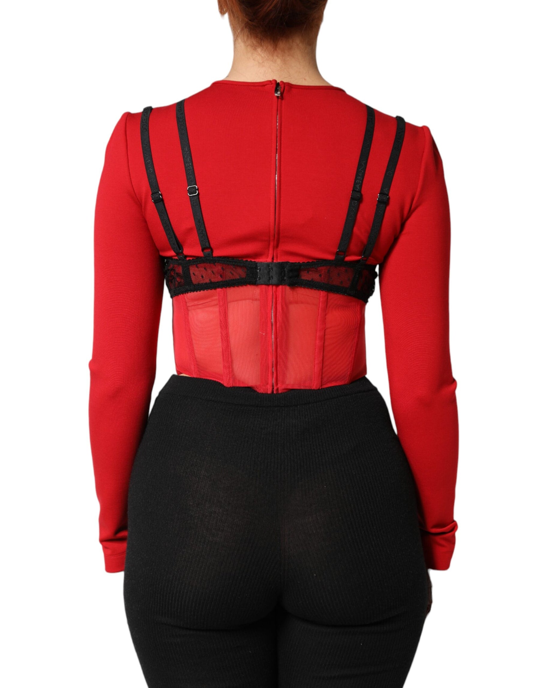 Dolce & Gabbana Red Black Nylon Bralette-Style Cropped Top | Regal Royce
