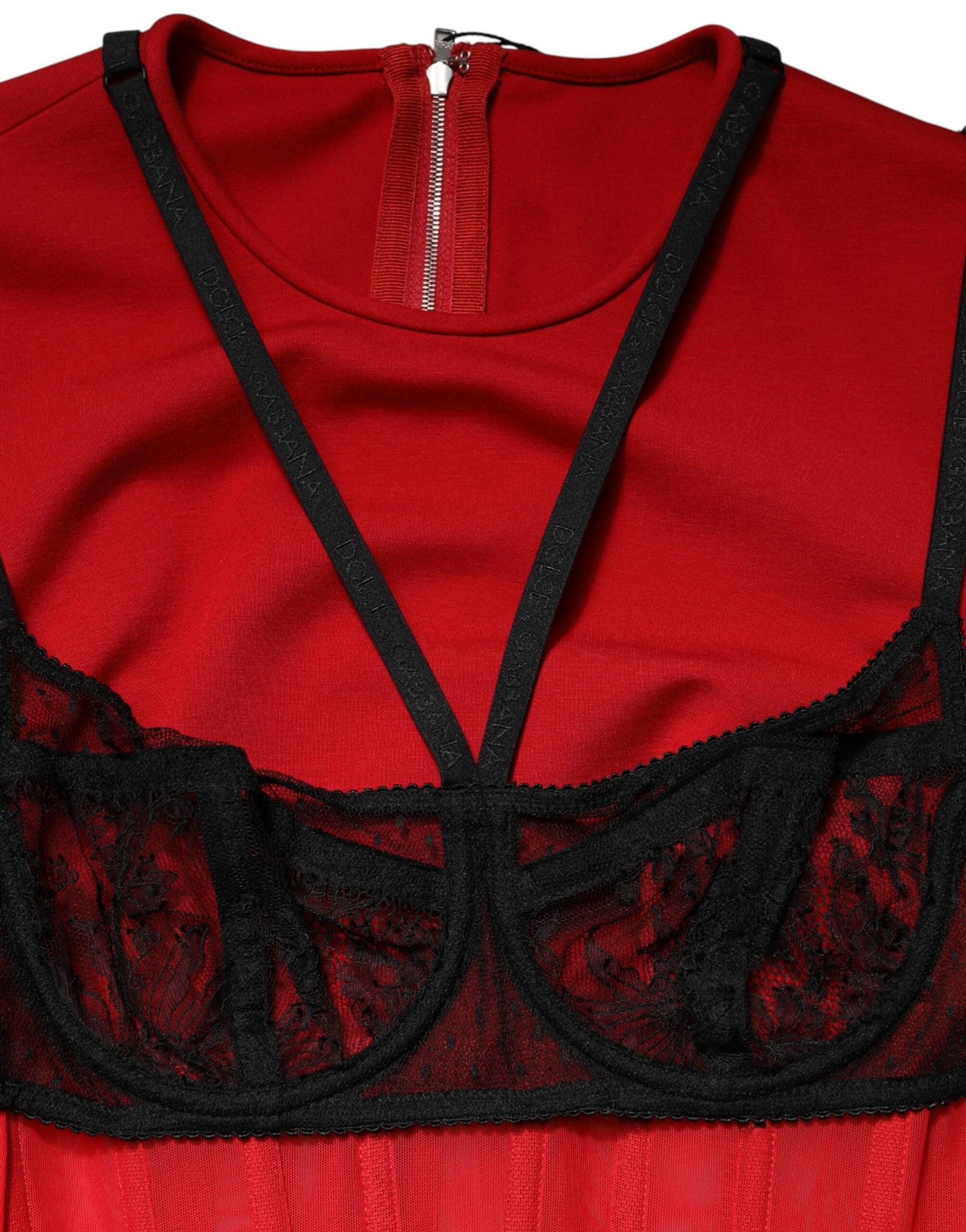 Dolce & Gabbana Red Black Nylon Bralette-Style Cropped Top | Regal Royce