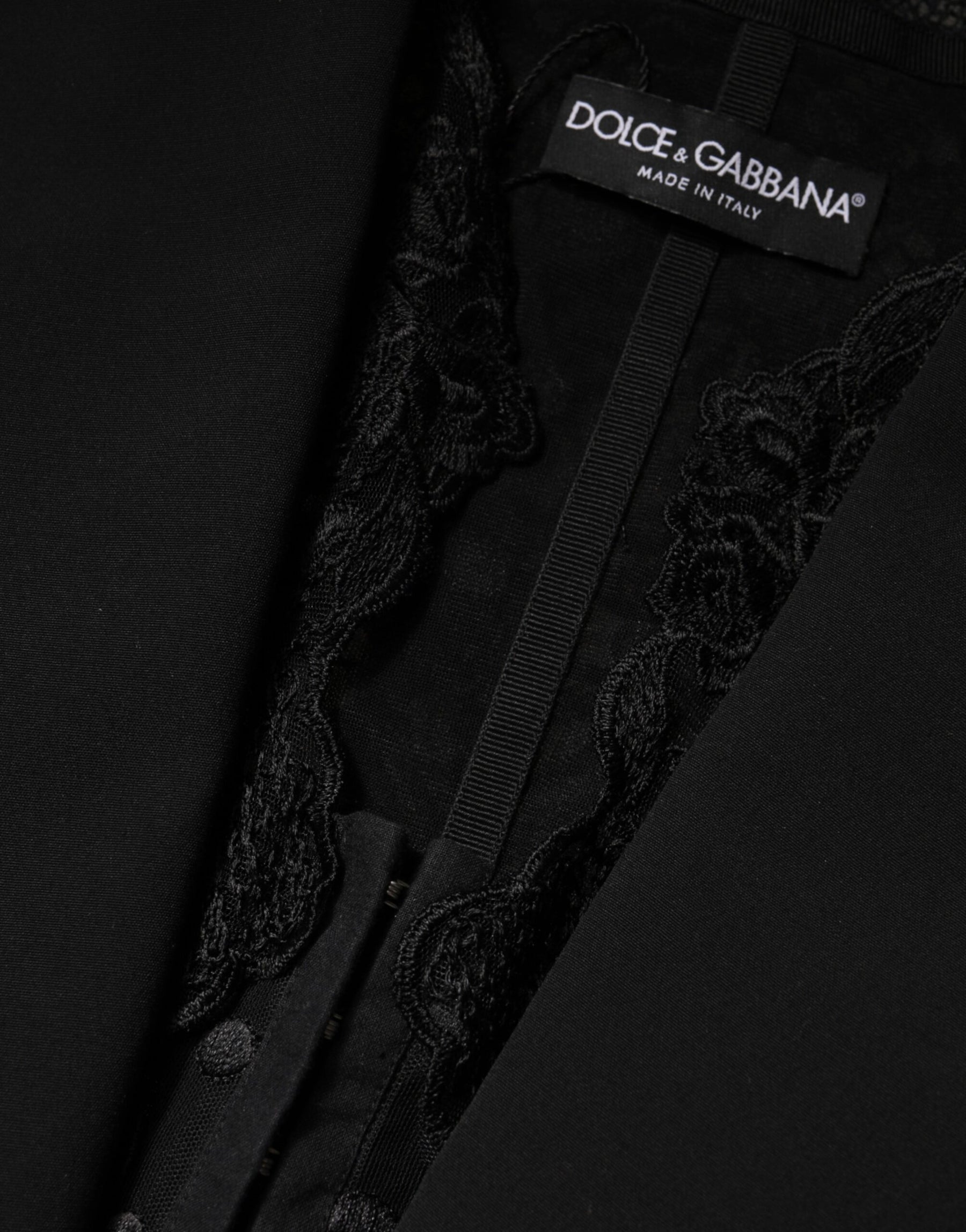 Dolce & Gabbana Black Lace V-neck Slit Hem Gathered Waist Vest Jacket | Regal Royce