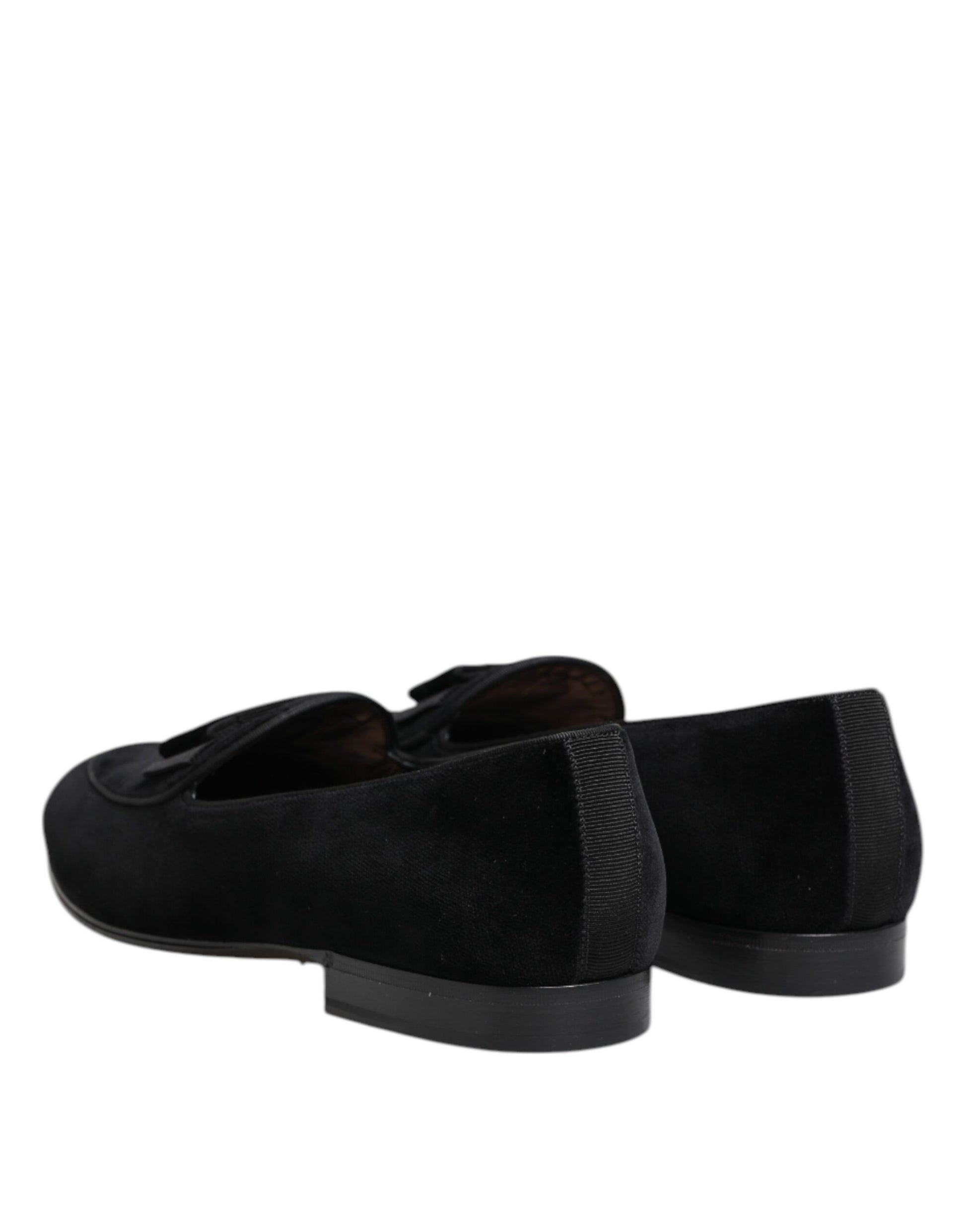 Dolce & Gabbana Black Velvet Slip On Loafers Formal Men Shoes | Regal Royce
