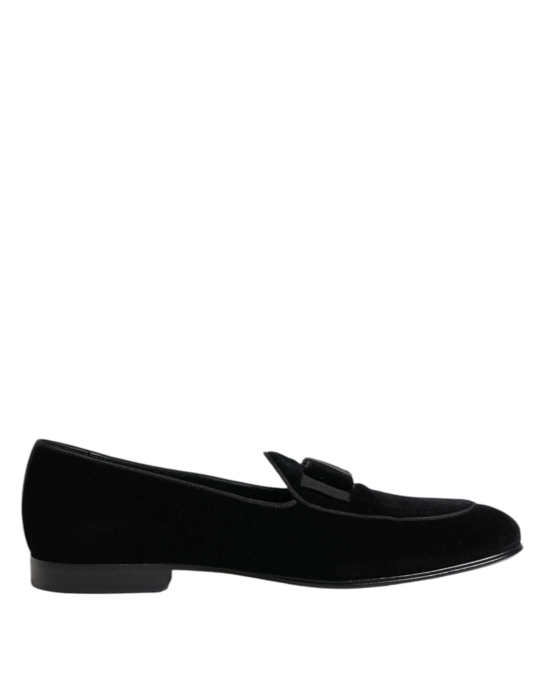 Dolce & Gabbana Black Velvet Slip On Loafers Formal Men Shoes | Regal Royce