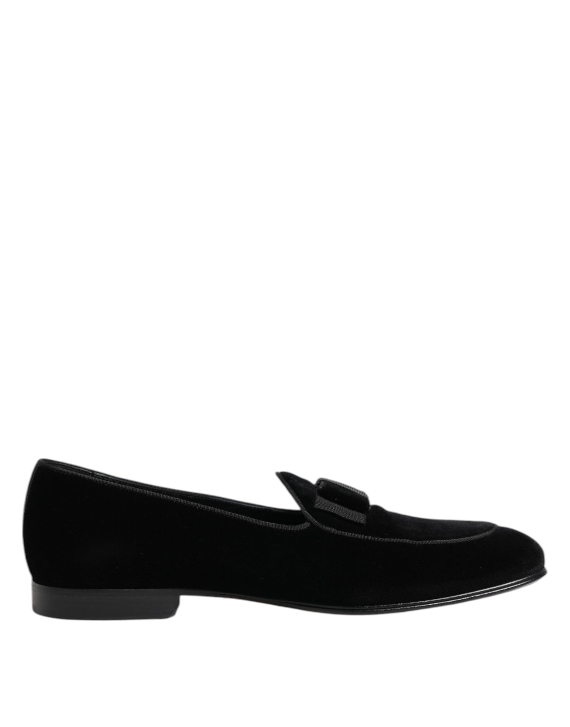 Dolce & Gabbana Black Velvet Slip On Loafers Formal Men Shoes | Regal Royce