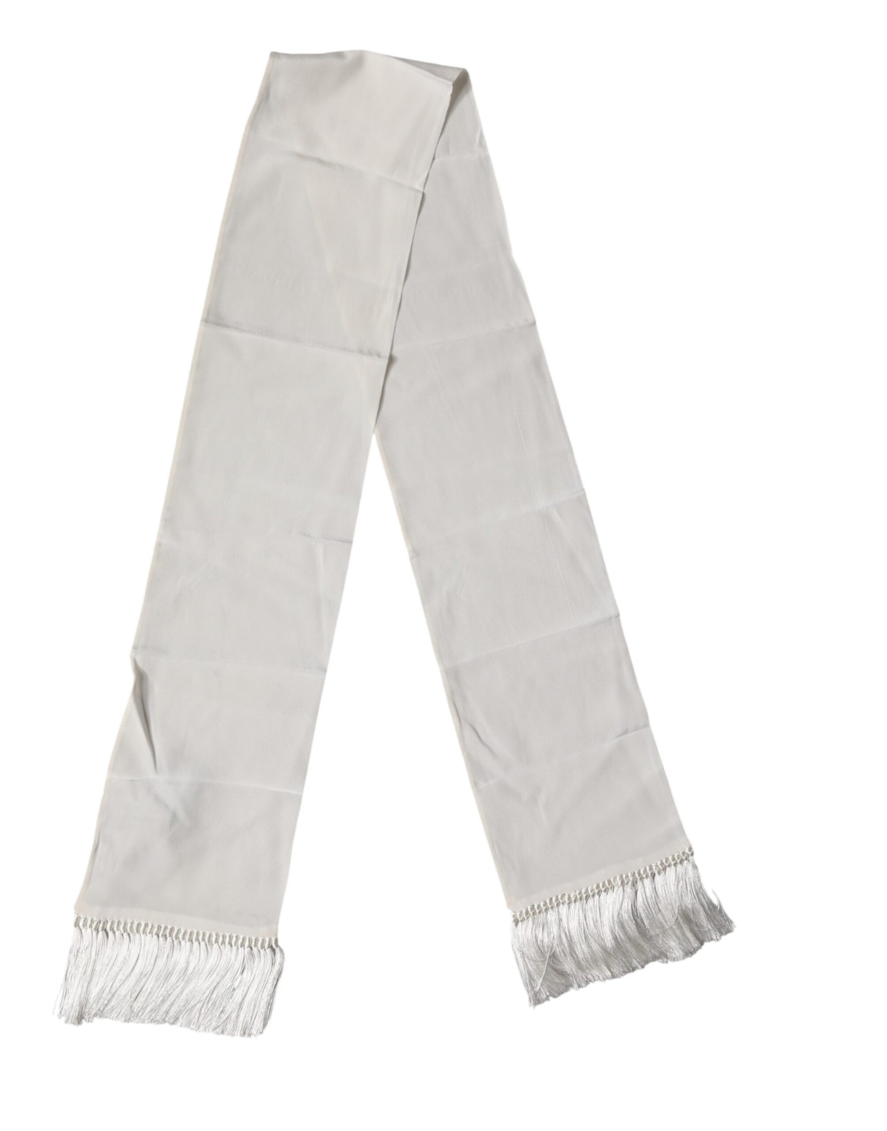 Dolce & Gabbana White Silk Fringes Neck Wrap Foulard Scarf | Regal Royce