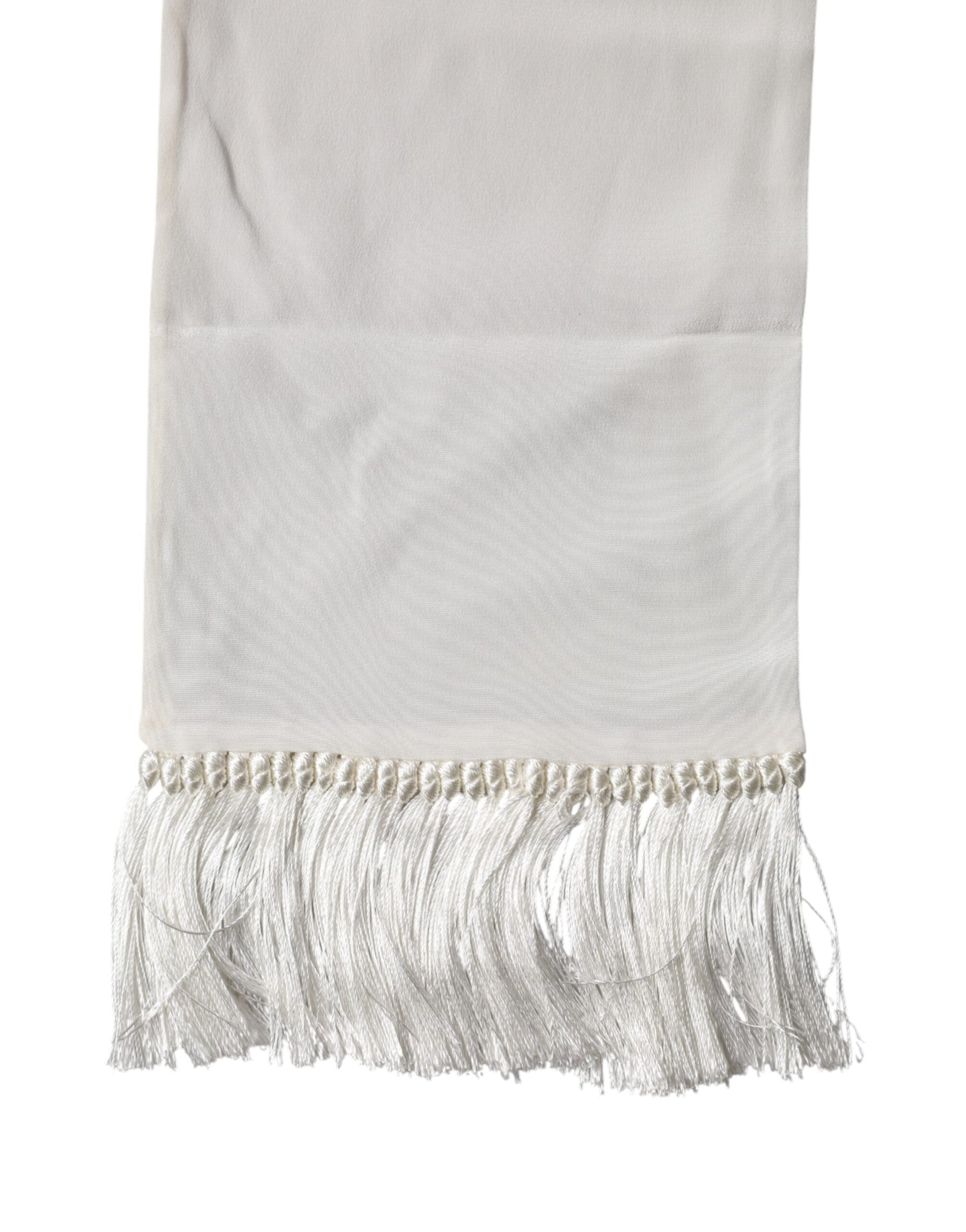 Dolce & Gabbana White Silk Fringes Neck Wrap Foulard Scarf | Regal Royce