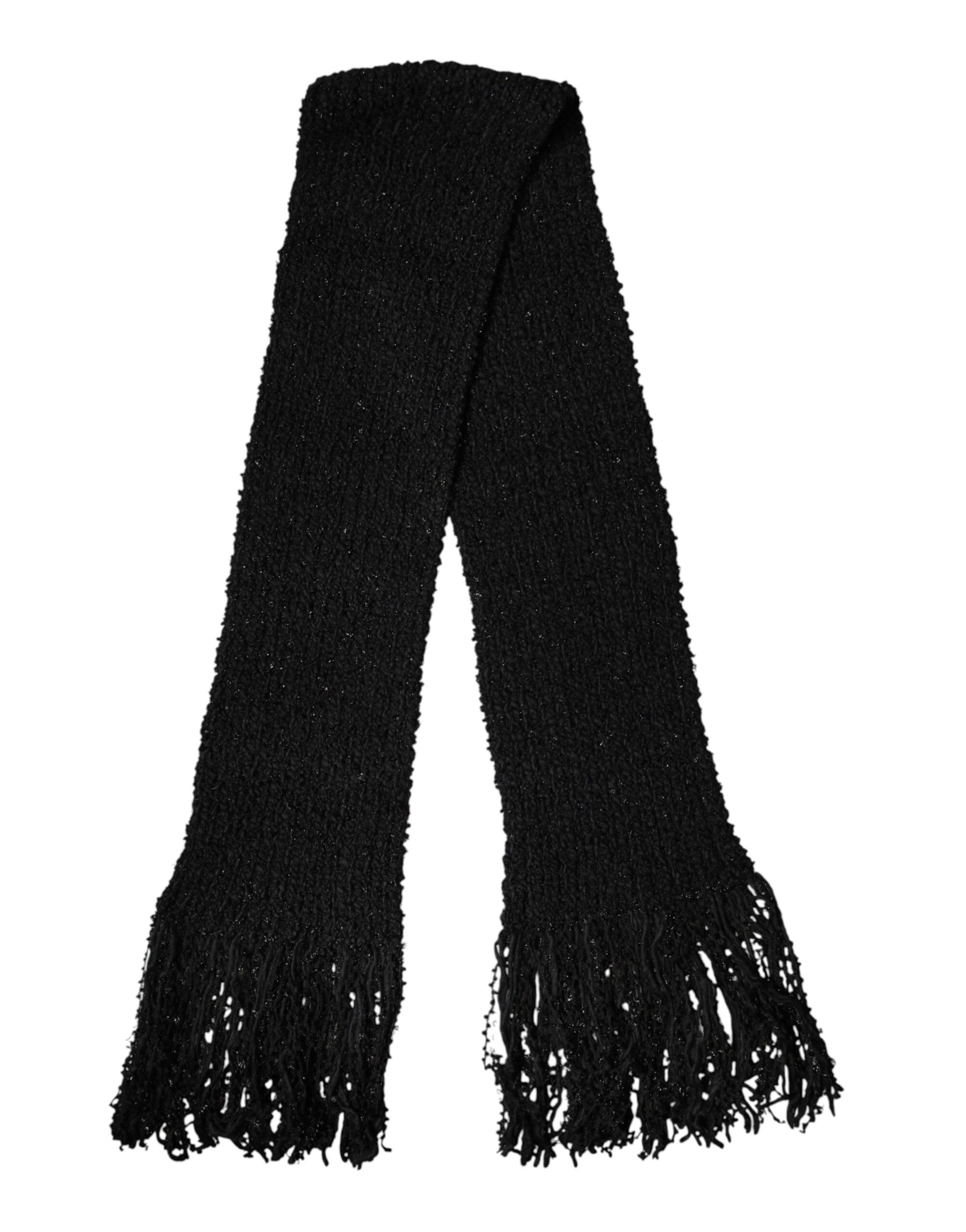 Dolce & Gabbana Black Wool Fringes Neck Wrap Foulard Scarf | Regal Royce
