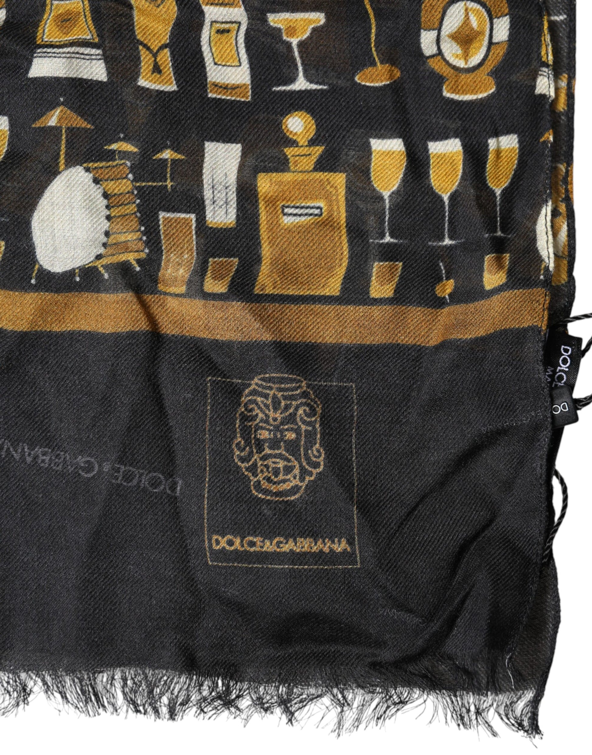 Dolce & Gabbana Black Jazz Club Print Neck Wrap Shawl Scarf | Regal Royce