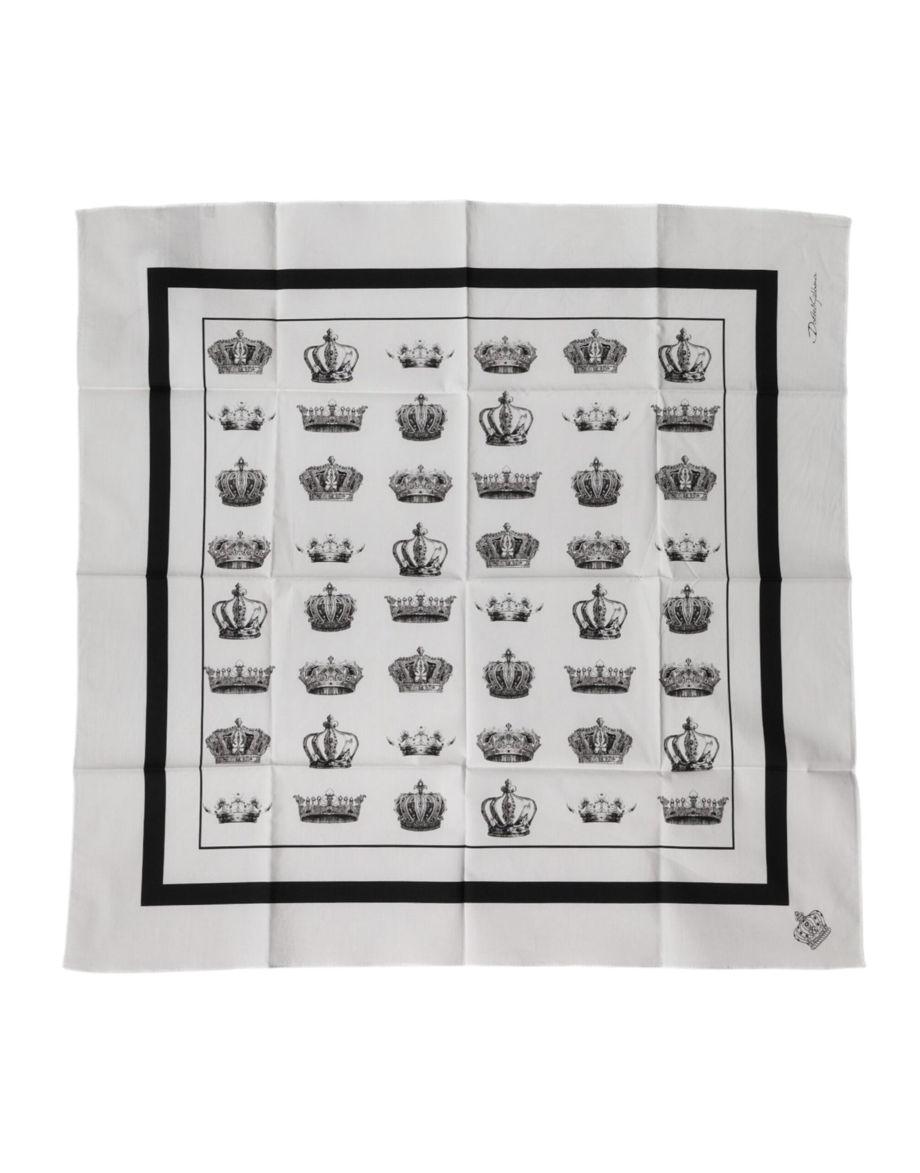 Dolce & Gabbana White Crown Cotton Square Foulard Scarf | Regal Royce