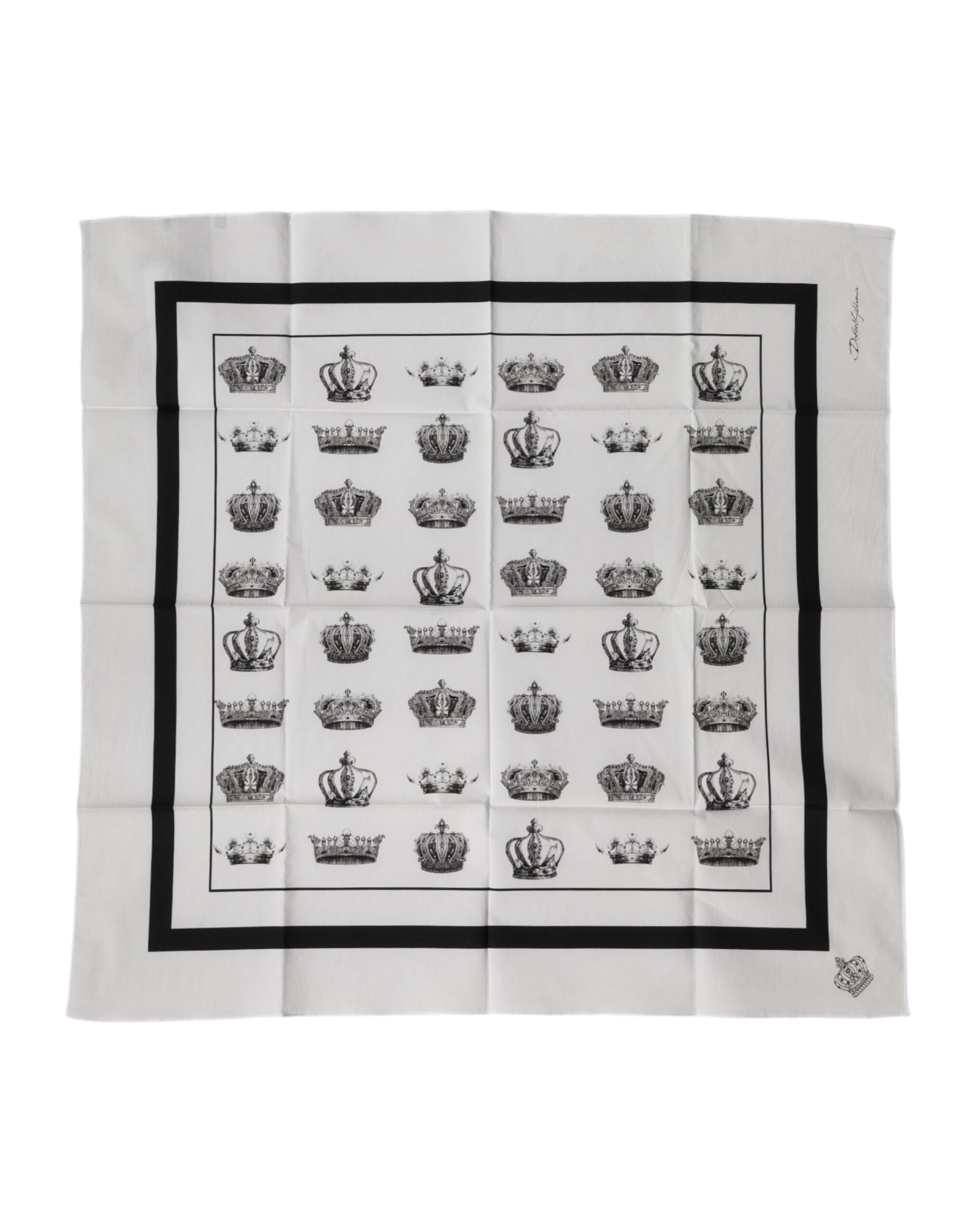 Dolce & Gabbana White Crown Cotton Square Foulard Scarf | Regal Royce