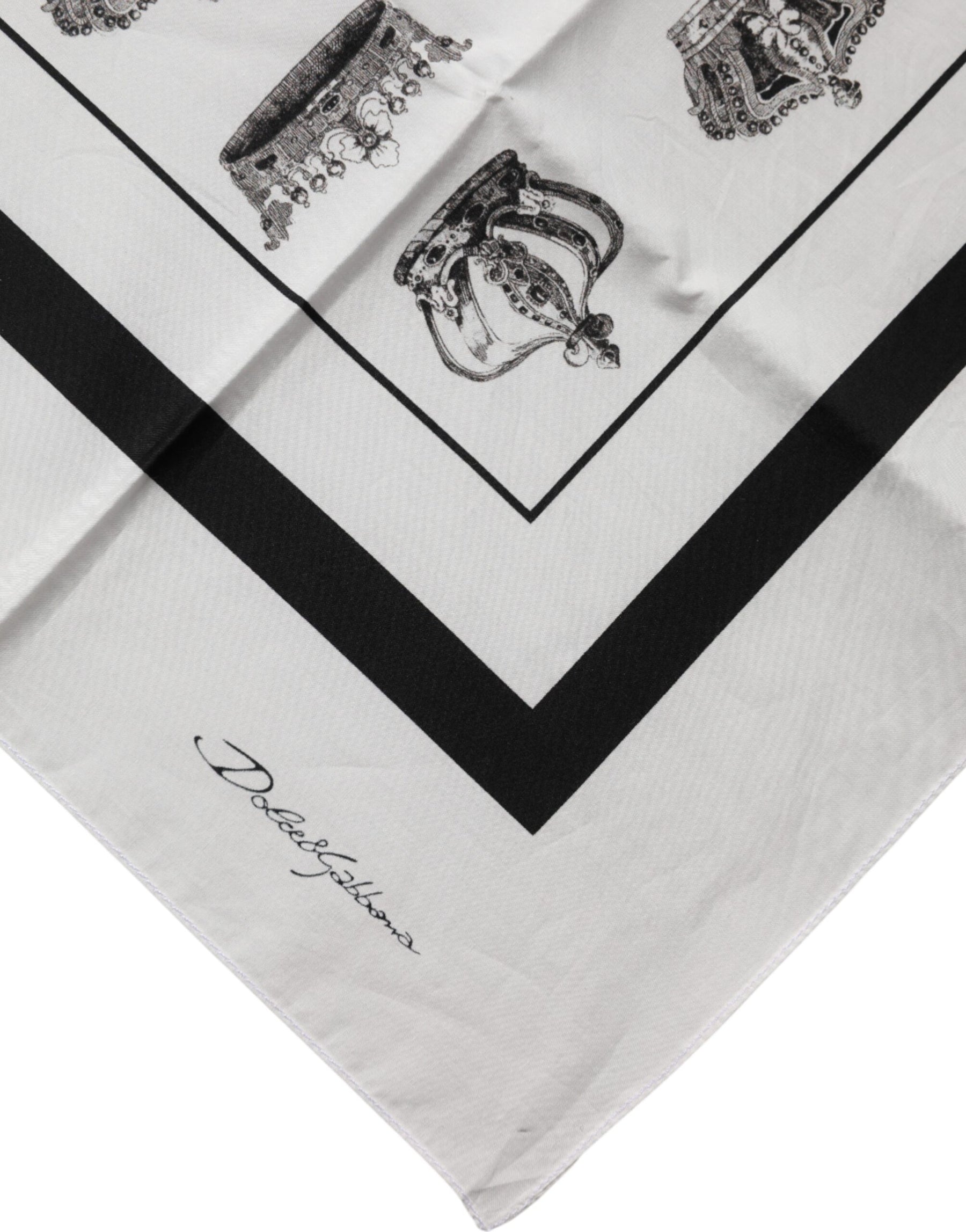 Dolce & Gabbana White Crown Cotton Square Foulard Scarf | Regal Royce