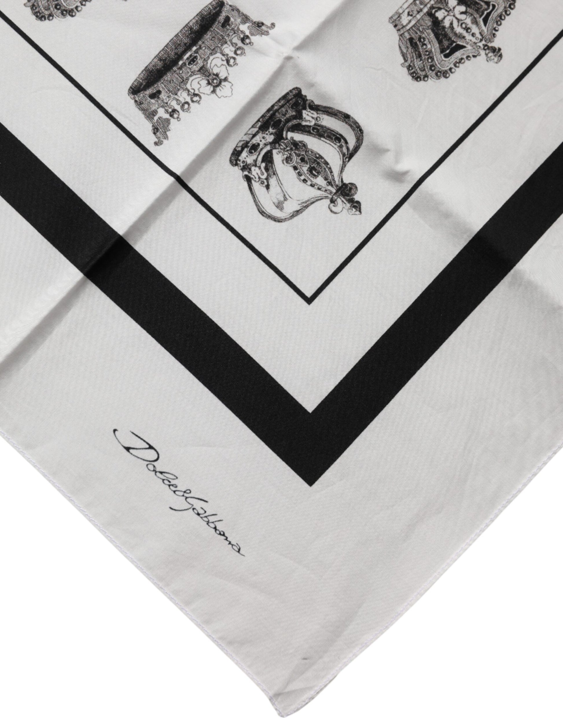 Dolce & Gabbana White Crown Cotton Square Foulard Scarf | Regal Royce