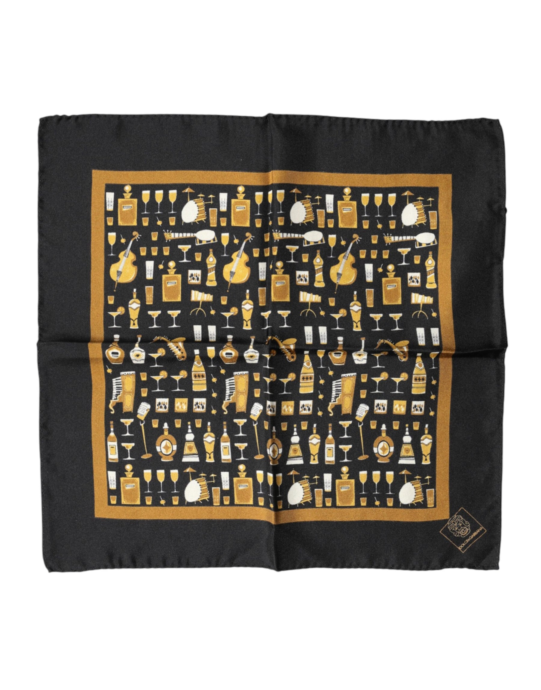 Dolce & Gabbana Black Jazz Club Square Handkerchief Scarf | Regal Royce