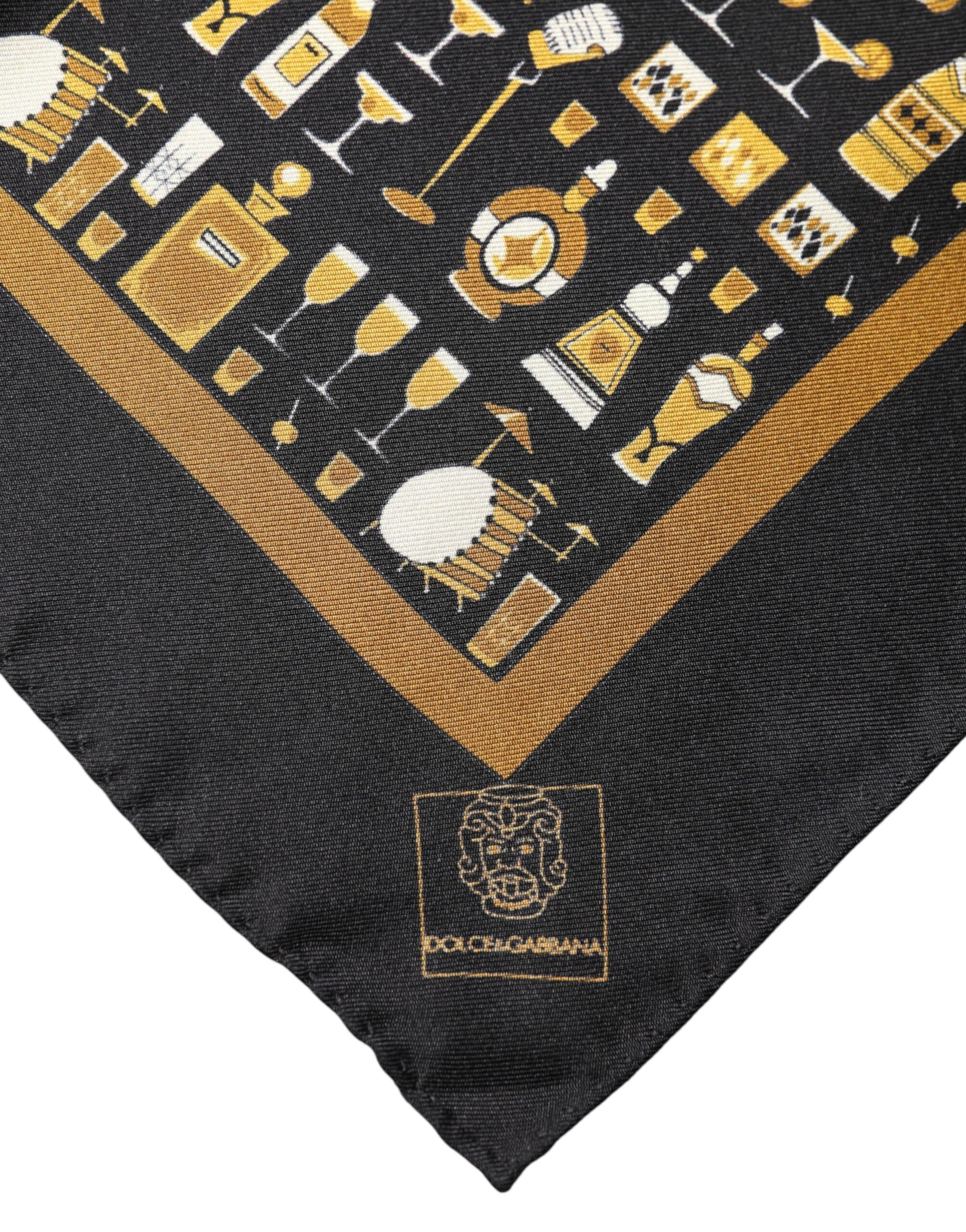 Dolce & Gabbana Black Jazz Club Square Handkerchief Scarf | Regal Royce