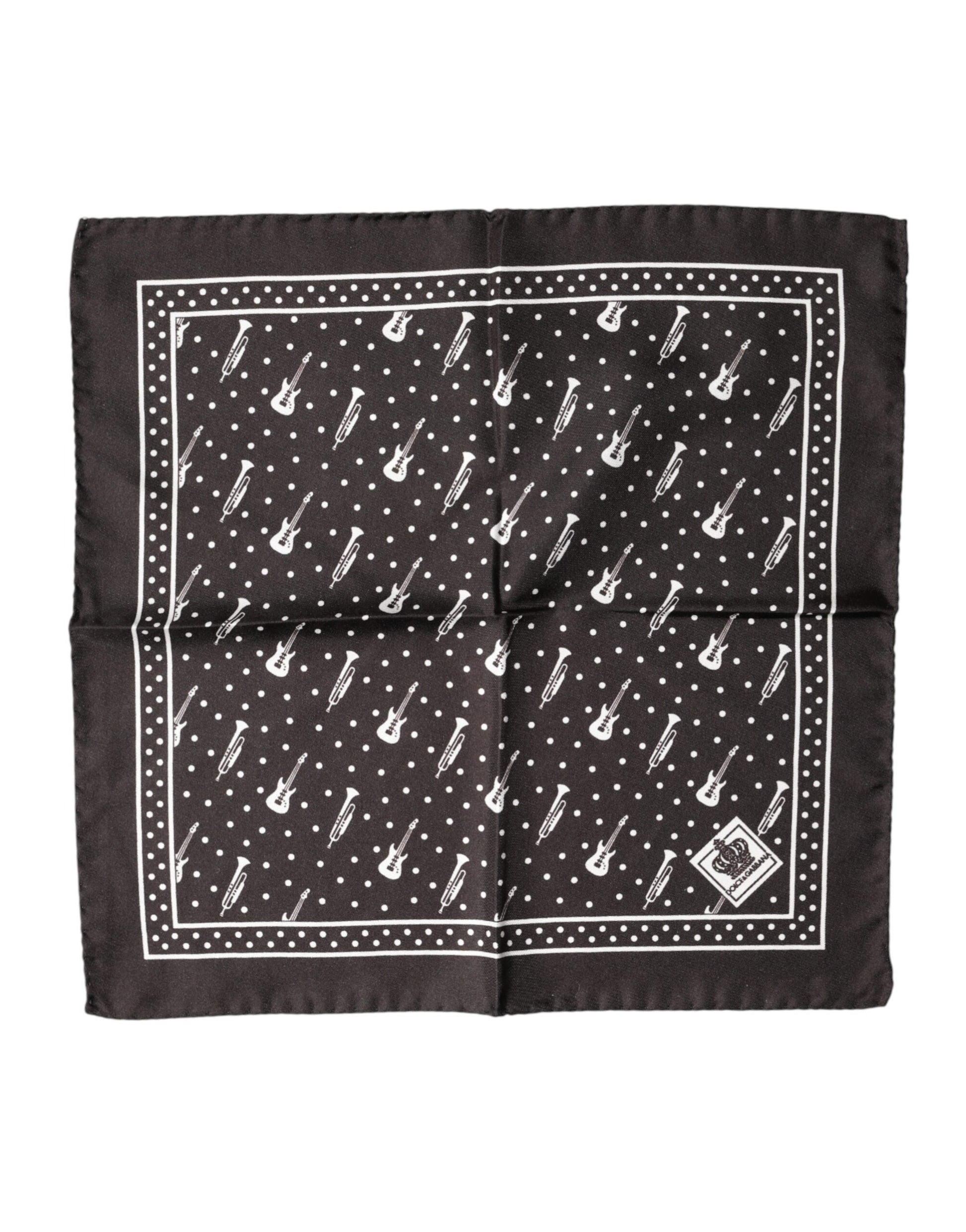 Dolce & Gabbana Black Guitar Trumpet Men Handkerchief Scarf | Regal Royce