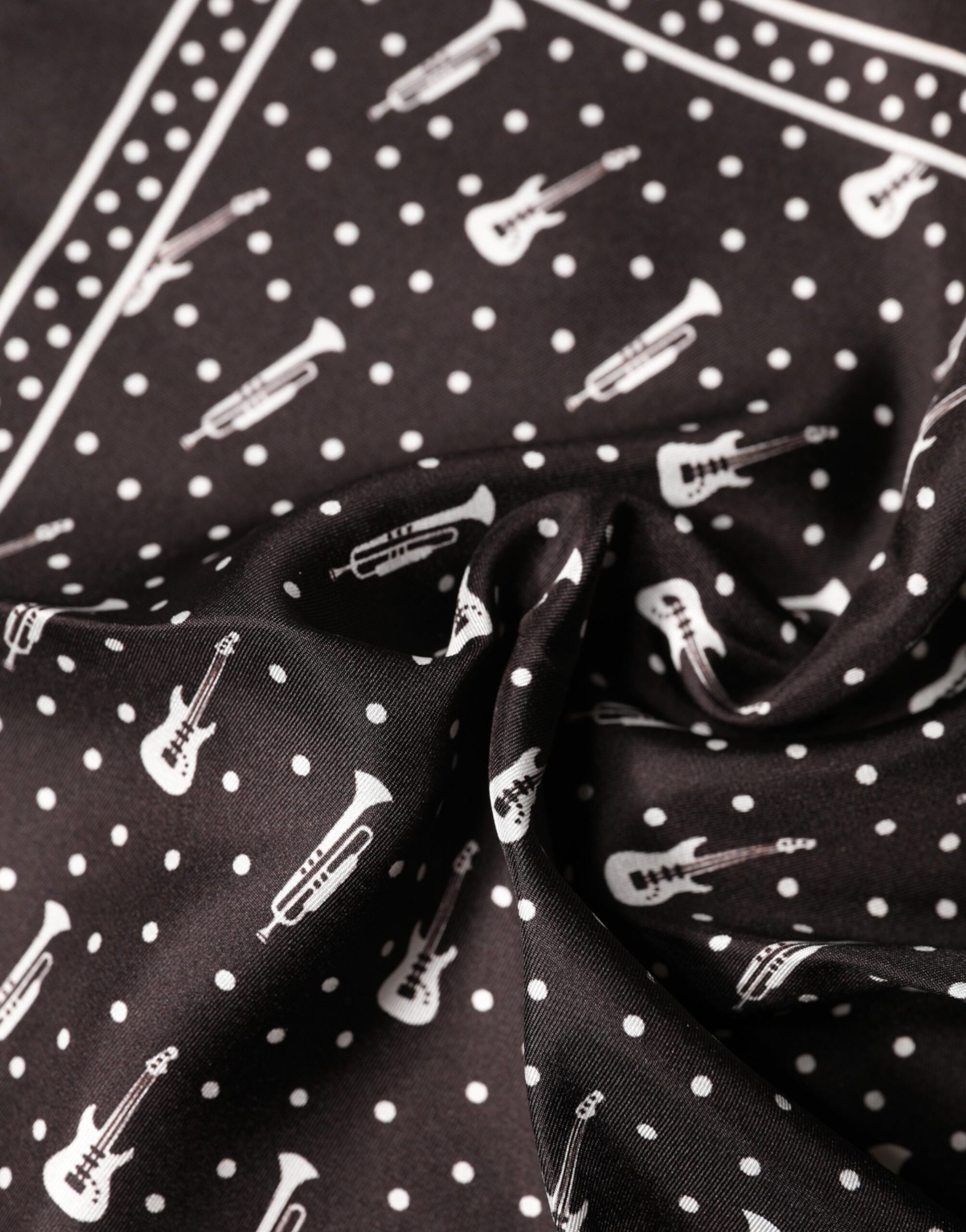 Dolce & Gabbana Black Guitar Trumpet Men Handkerchief Scarf | Regal Royce