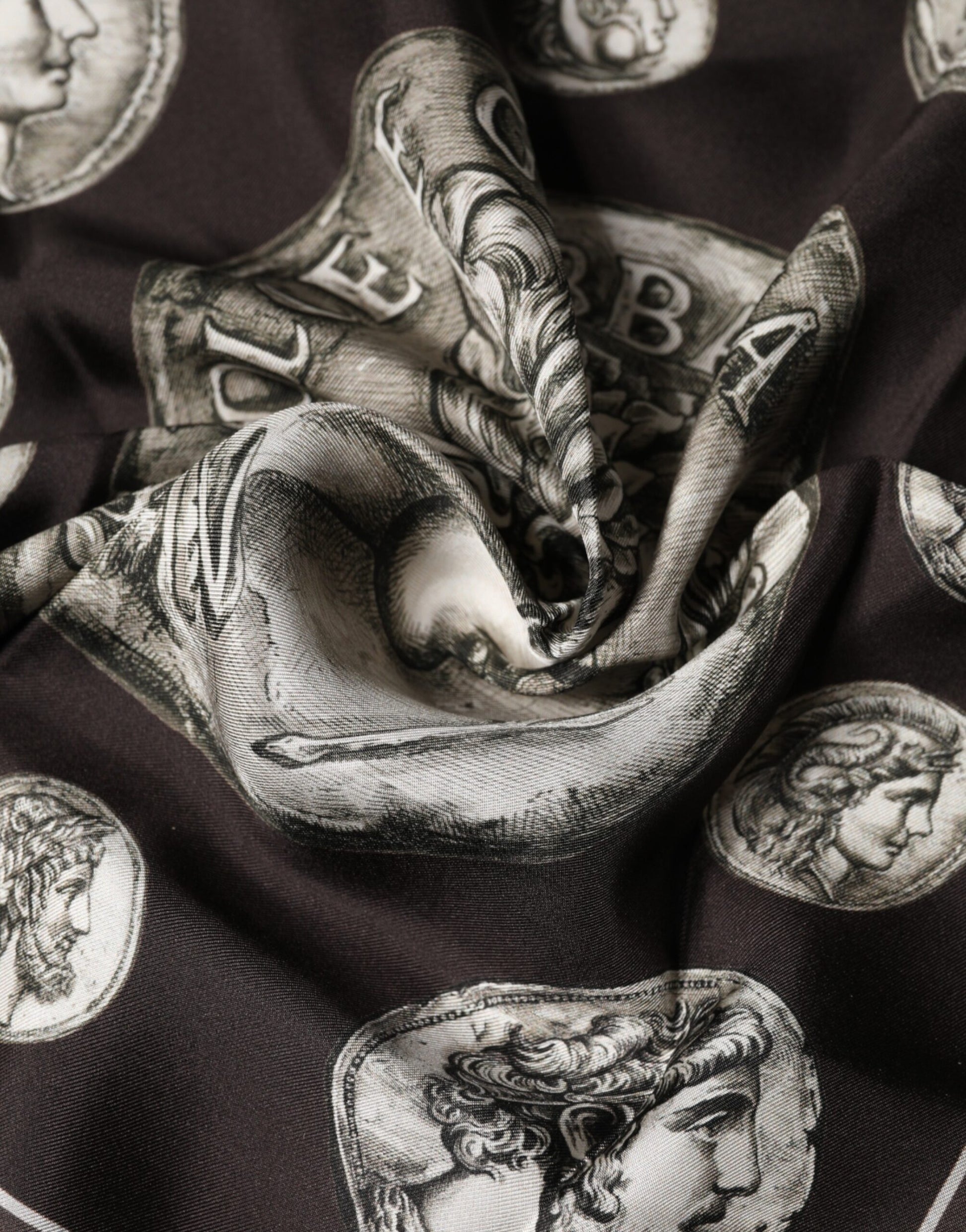 Dolce & Gabbana Brown Roman Coin Print Silk Square Foulard Scarf | Regal Royce