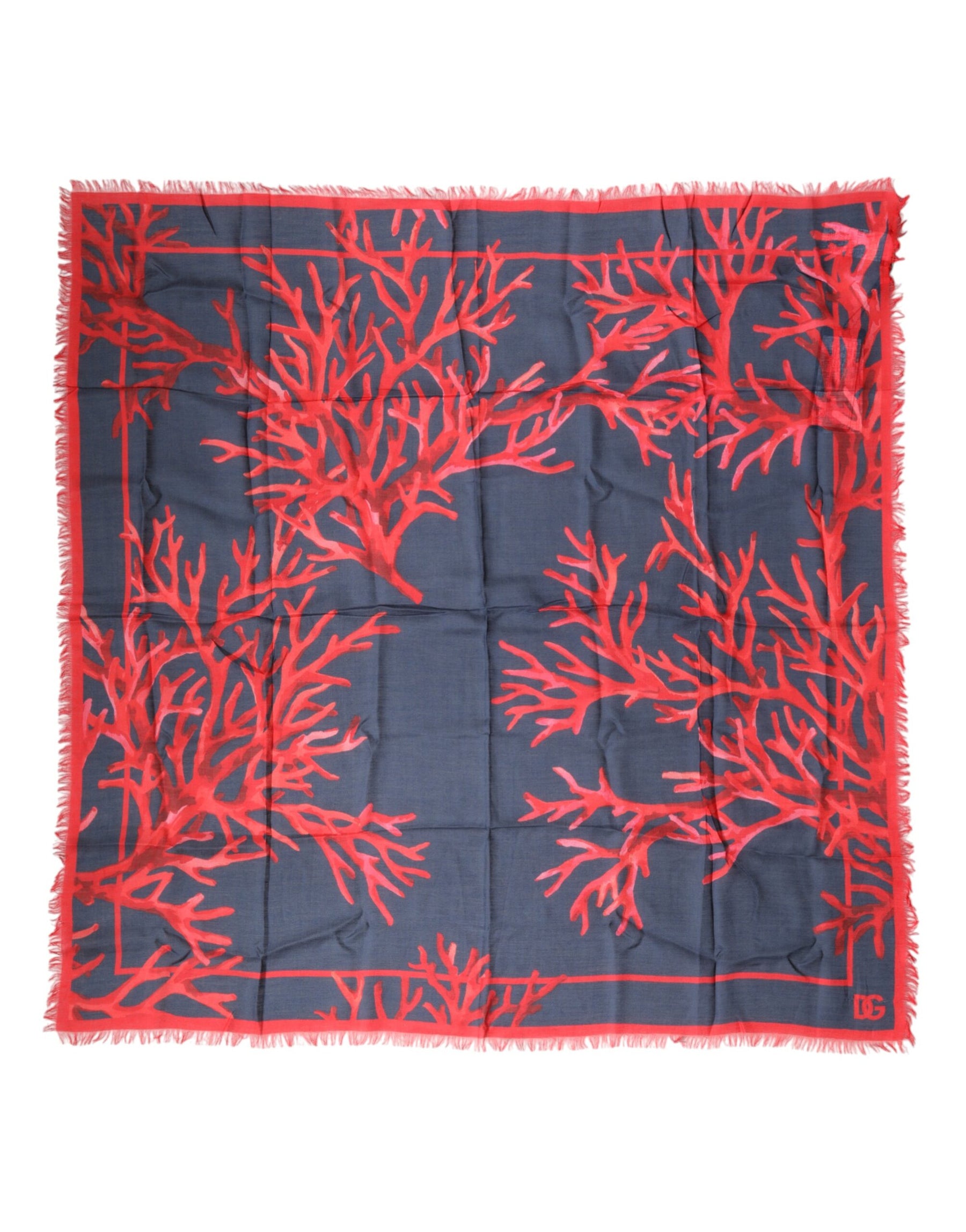 Dolce & Gabbana Blue Red Coral Print Square Foulard Men Scarf | Regal Royce