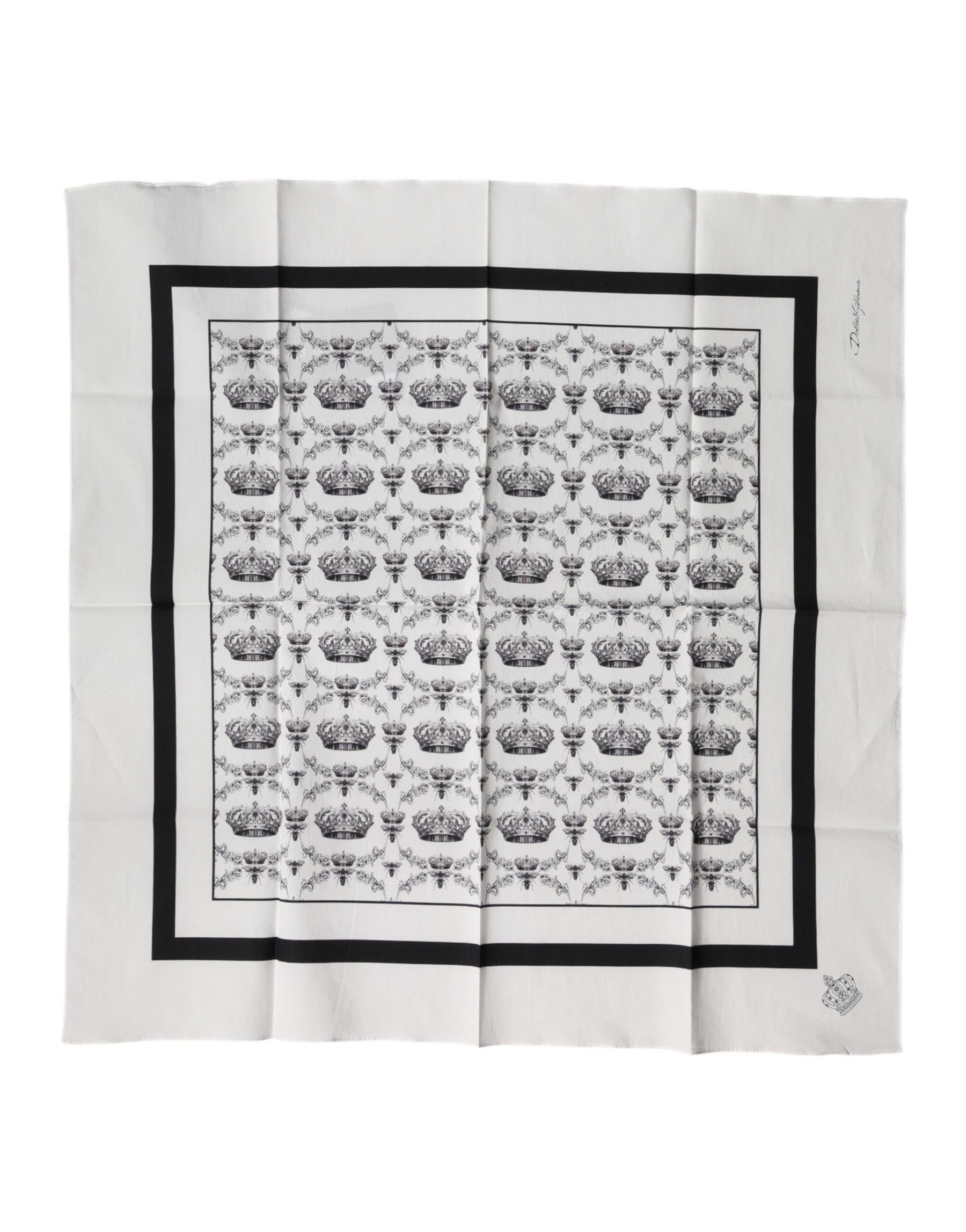 Dolce & Gabbana White Crown Cotton Men Square Foulard Scarf | Regal Royce