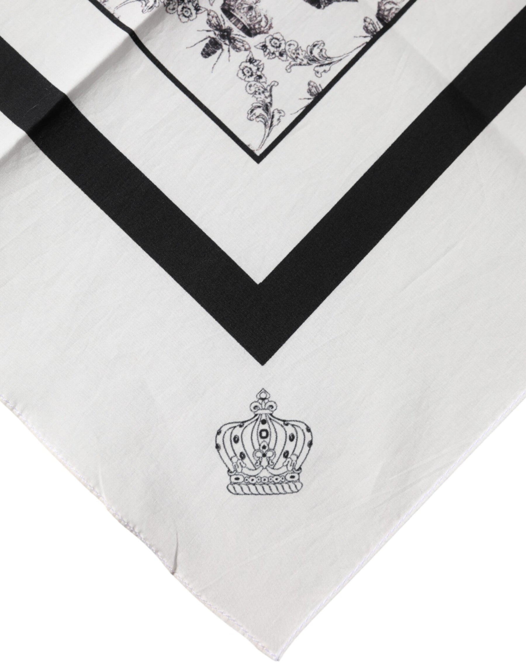 Dolce & Gabbana White Crown Cotton Men Square Foulard Scarf | Regal Royce