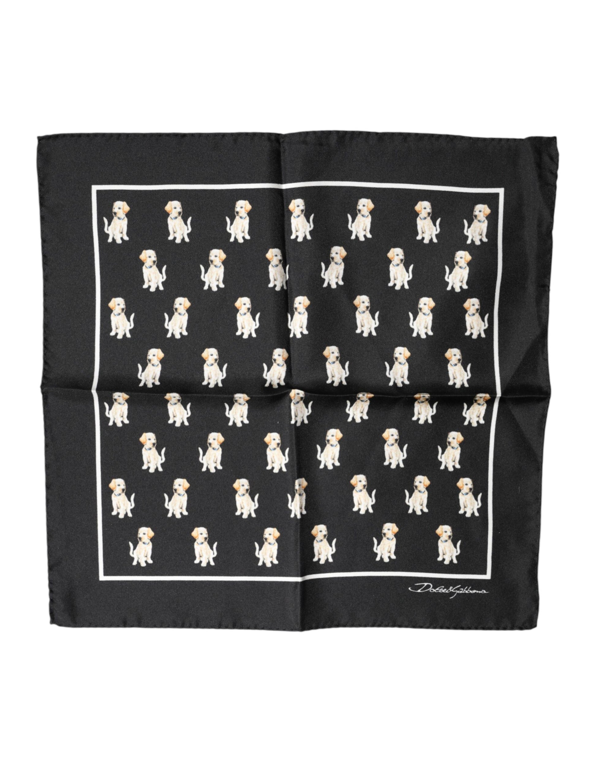 Dolce & Gabbana Black Dog Print Square Handkerchief Scarf | Regal Royce